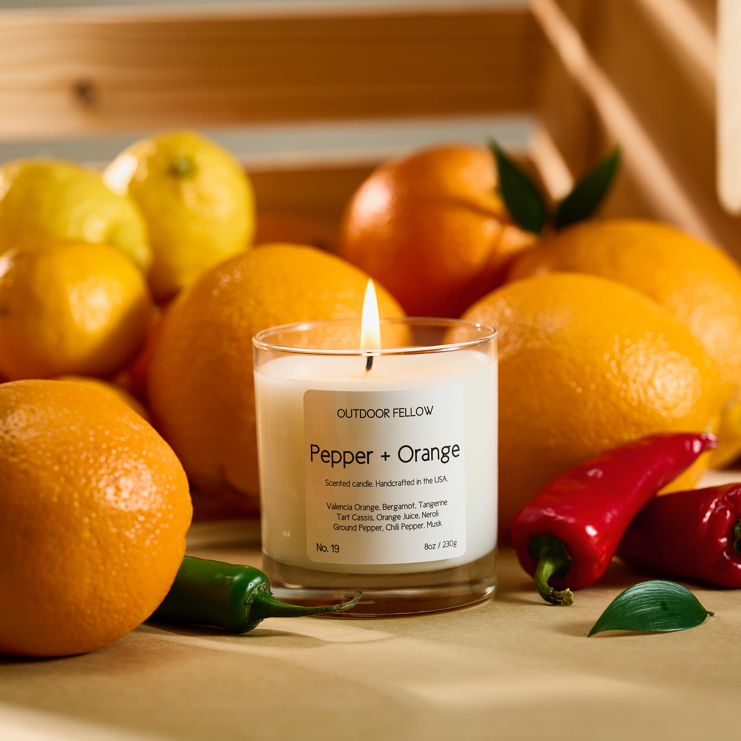 Pepper & Orange Scented Candle - 8oz Coconut Apricot Wax Blend with Bergamot Neroli & Chili Pepper - Long Lasting 40+ Hour Burn Time - Citrus Aroma Home Fragrance for Living Room, Bedroom, Spa Relaxation & Gift Giving