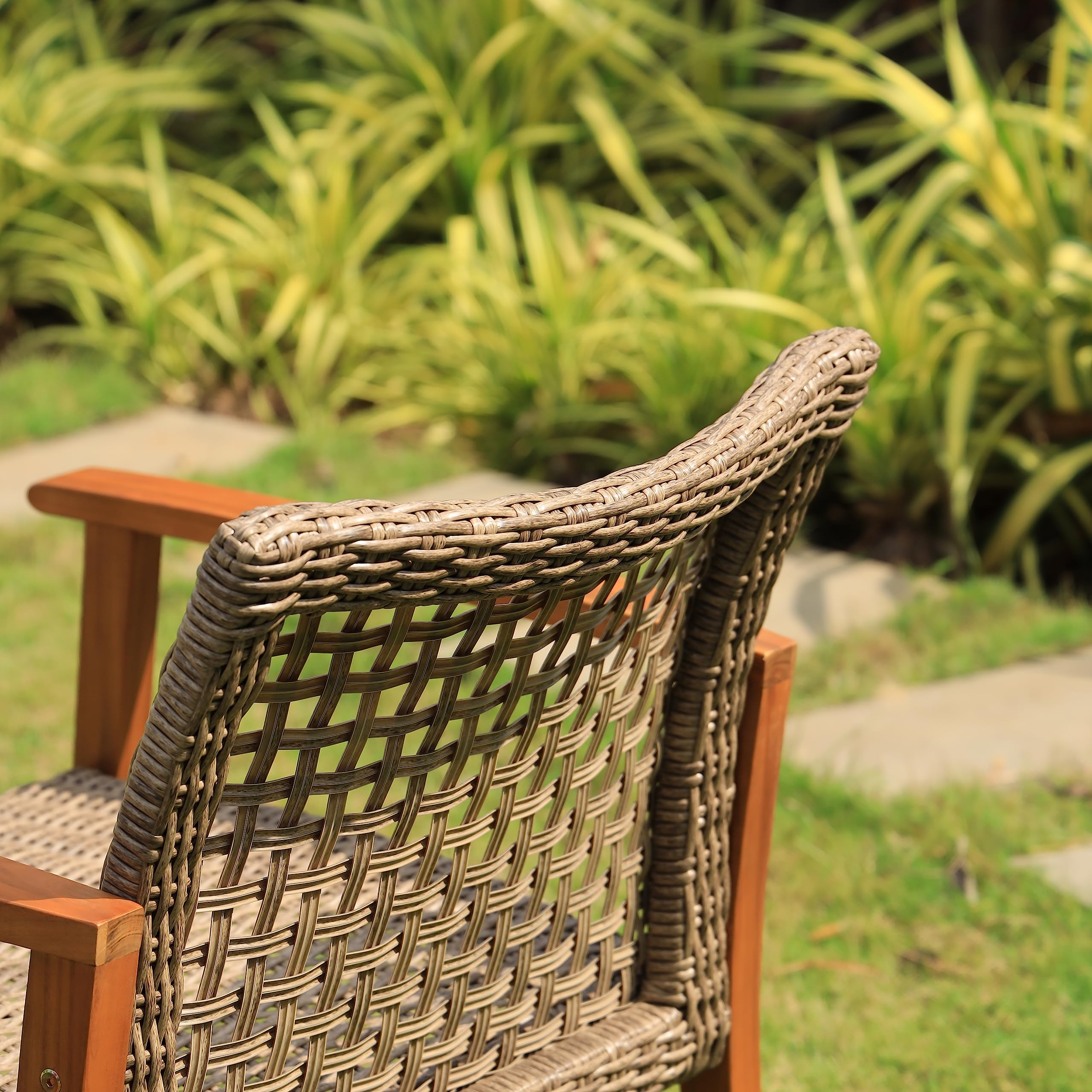 IDZO Liberte 2-Piece Accent Chair Set - 500lbs Weight Capacity, Solid Acacia Wood Frame with FSC-Certified Teak Finish, UV-Resistant Gray Wicker - Perfect for Outdoor Patio, Garden, Poolside & Backyard Relaxation