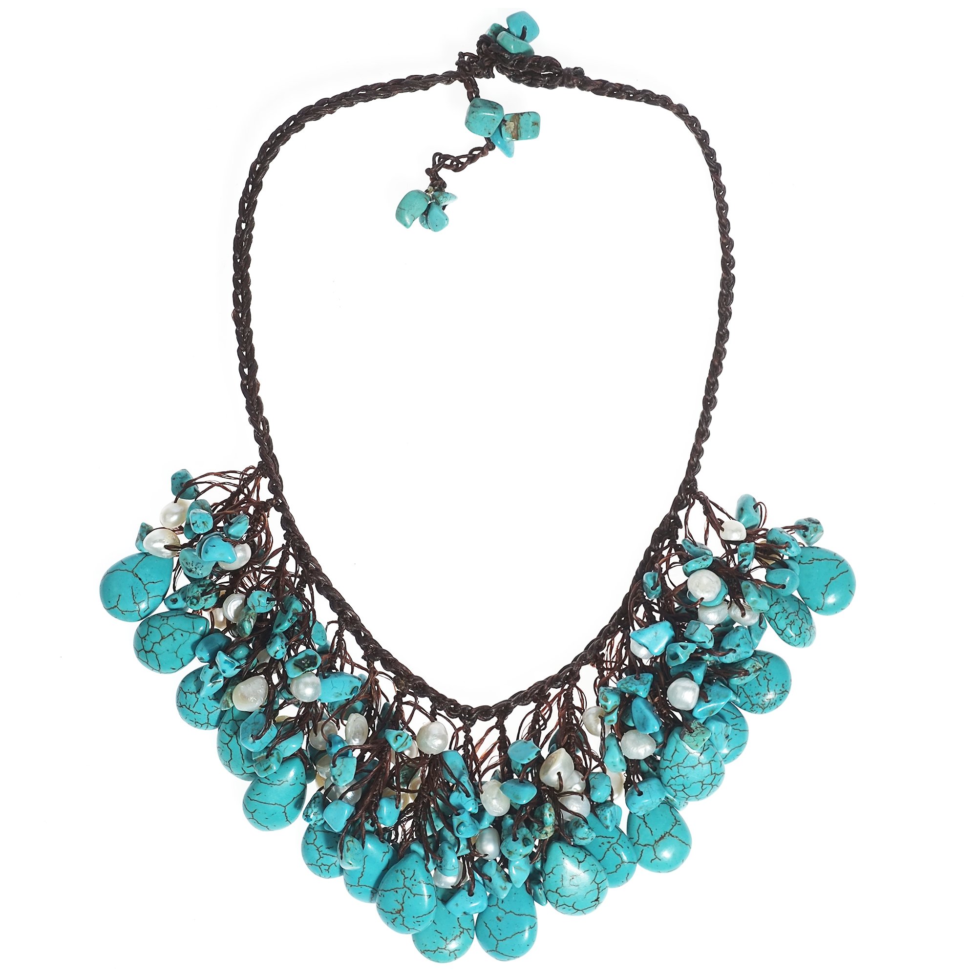 AeraVida Clusters Teardrop Simulated Turquoise and Cultured Freshwater White Pearl Necklace - Elegant Jewelry for Women, Perfect for Weddings, Parties and Special Occasions