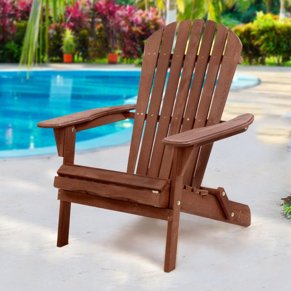 Premium Adirondack Outdoor Chairs - Solid Wood Foldable Patio Furniture for Beach, Garden & Backyard - Comfortable Brown Lounge Chair for Relaxing in Sun