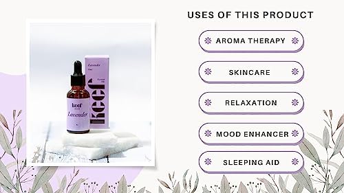 100% Pure Lavender Essential Oil (15ml) - Undiluted & Natural for Skin Care, Hair Growth, Relaxation & Aromatherapy | Keef Lavandula Angustifolia Oil for Massage, Diffuser & Sleep Aid
