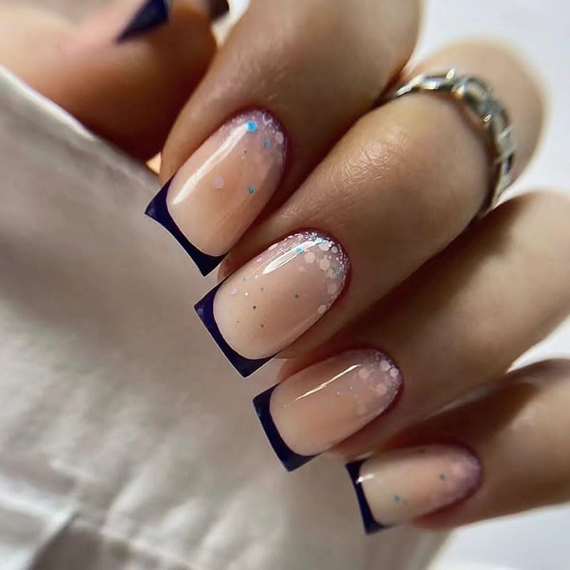French Dark Blue with Glitter A01