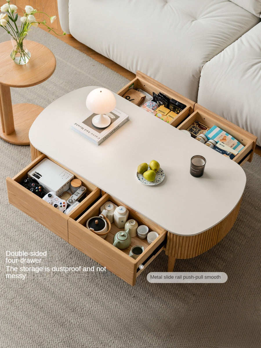 Solid Oak Wood Coffee Table with Slate Top - Modern Log Style for Living Room, Lounge & Office - Durable & Stylish Home Decor