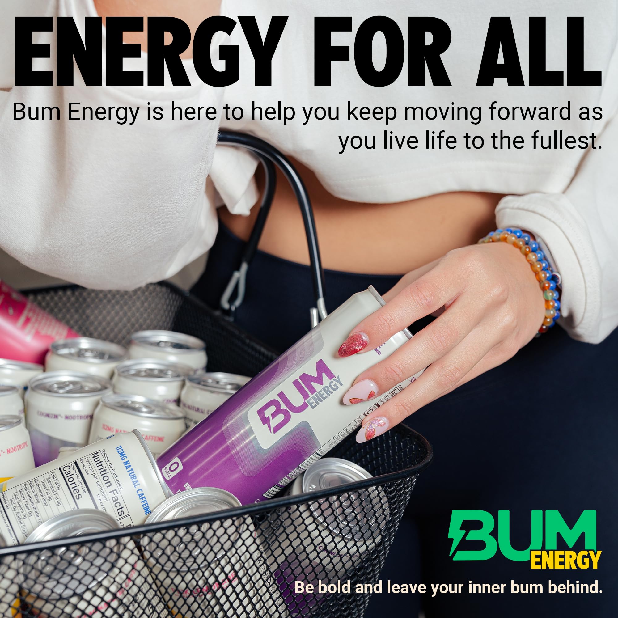 Sugar-Free Bum Energy Drinks - 12 Pack (355ml Each) | Low-Calorie Caffeine Boost for Workouts, Gaming & All-Nighters