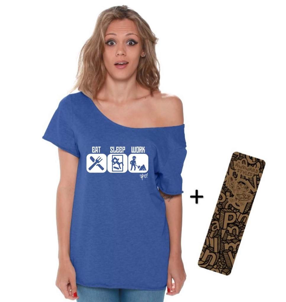 Eat Sleep Work Off Shoulder T-Shirt for Women - Comfortable White Casual Top | Perfect for Work, Gym & Everyday Wear
