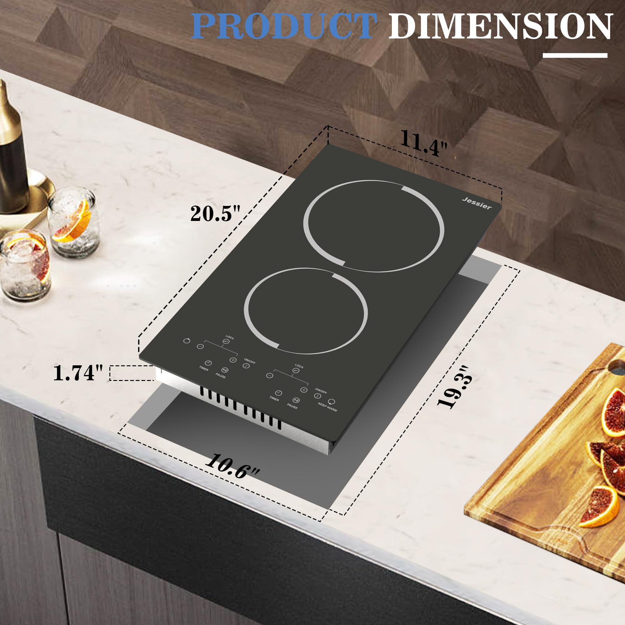 12 Inch 2 Burner Electric Cooktop - 120V Plug-in Countertop & Built-in Stove with Timer, Safety Lock & Over-Temperature Protection | Sensor Touch Control | Perfect for Small Kitchens, RVs & Apartments