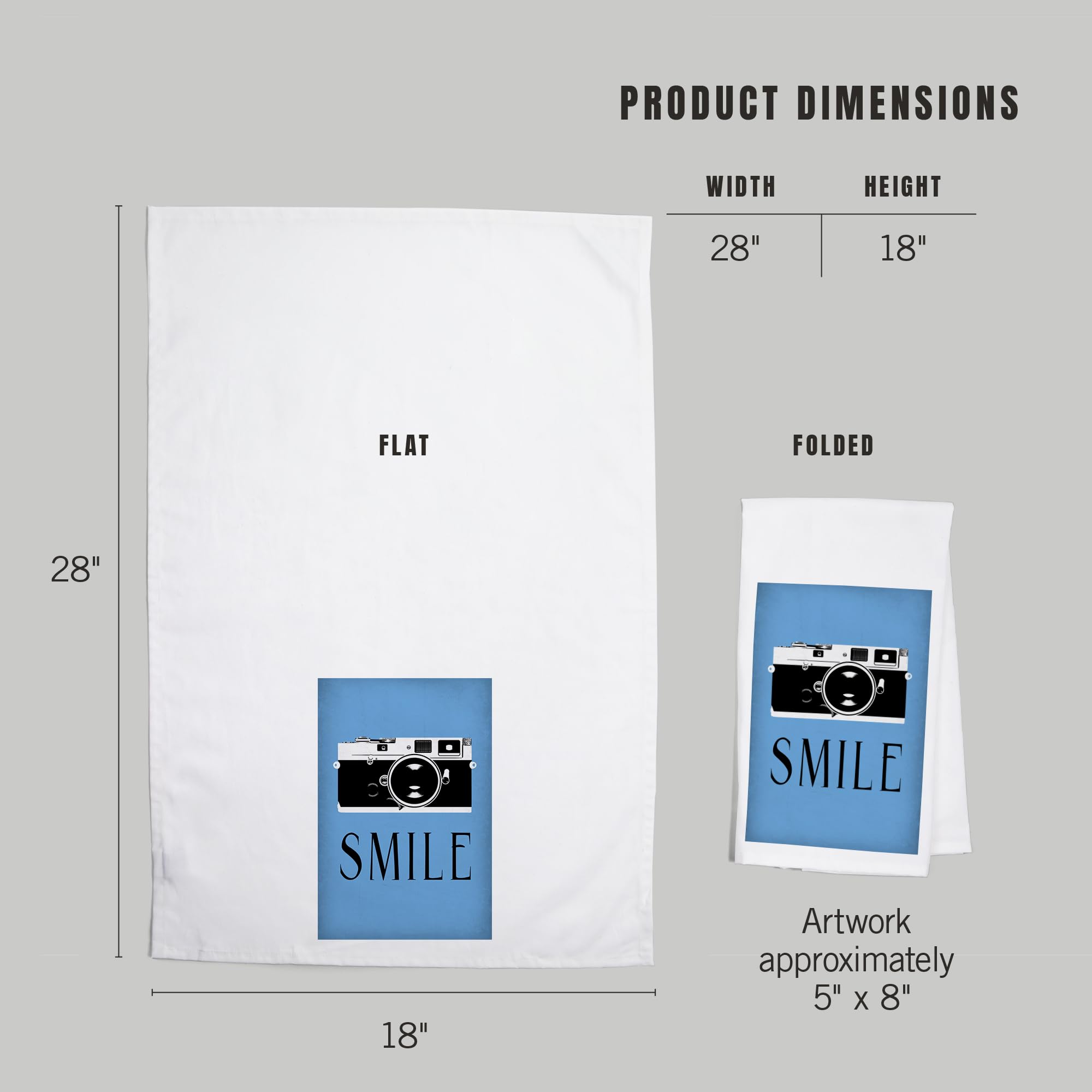 Lantern Press Smile Camera 100% Cotton Tea Towel - Decorative Kitchen Hand Towel for Home Decor, Dish Drying & Gift Giving