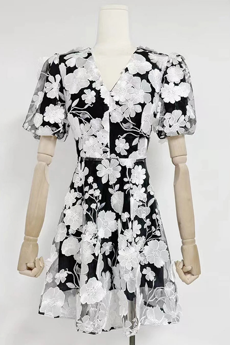 Chayan Floral Embroidered Mini Dress - Elegant Summer Party & Wedding Guest Outfit