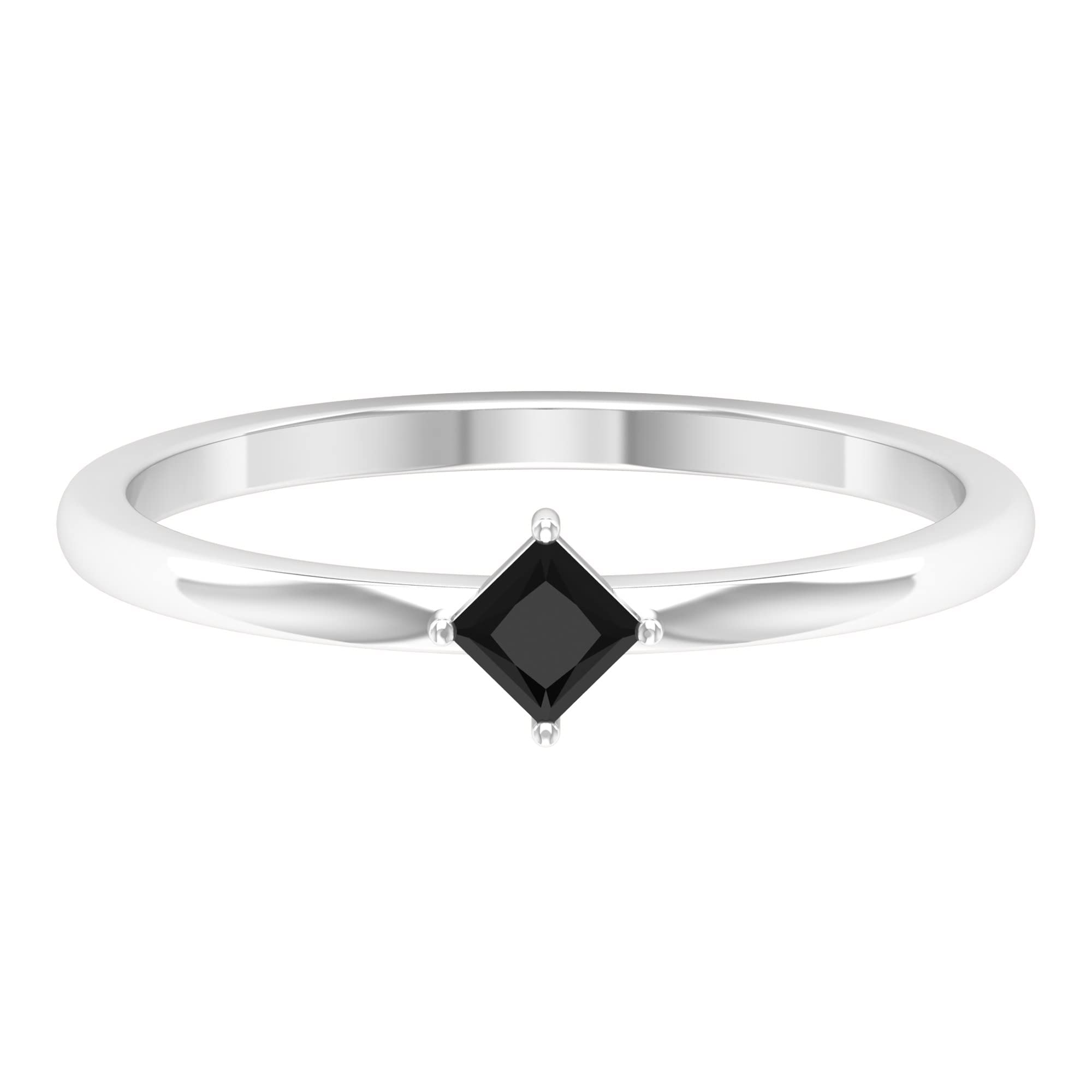 14K Solid Gold Black Spinel Promise Ring for Women - Princess Cut August Birthstone Ring, Diagonal Pinky Promise Ring | Perfect for Anniversaries, Engagements & Special Occasions