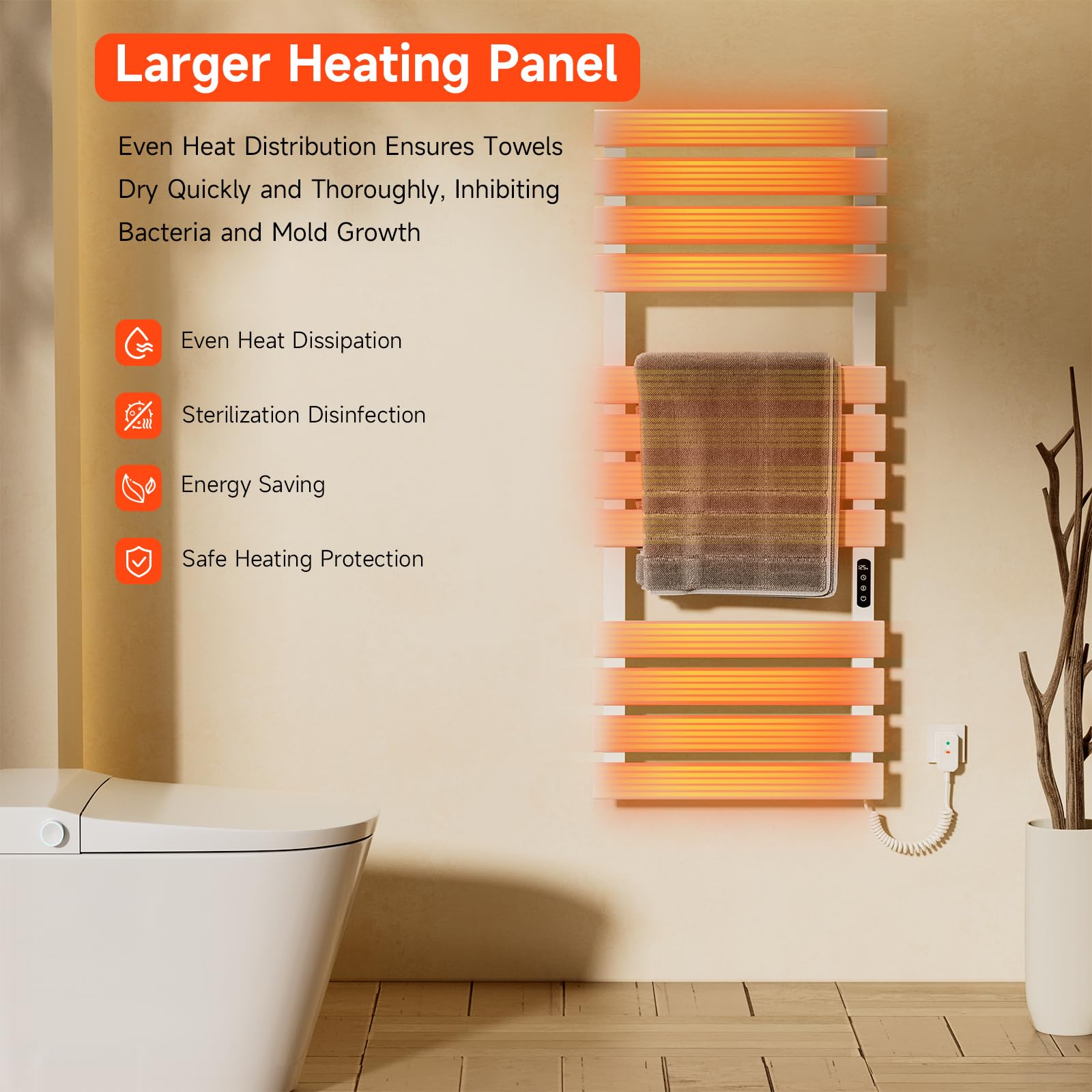 WiFi Heated Towel Warmer Rack - 51 x 22 Inch Electric Towel Warmer for Bathroom with Timer & LED Indicator, 492W Wall Mounted White Towel Rack - Perfect for Spa, Luxury Bathrooms and Cold Weather Comfort