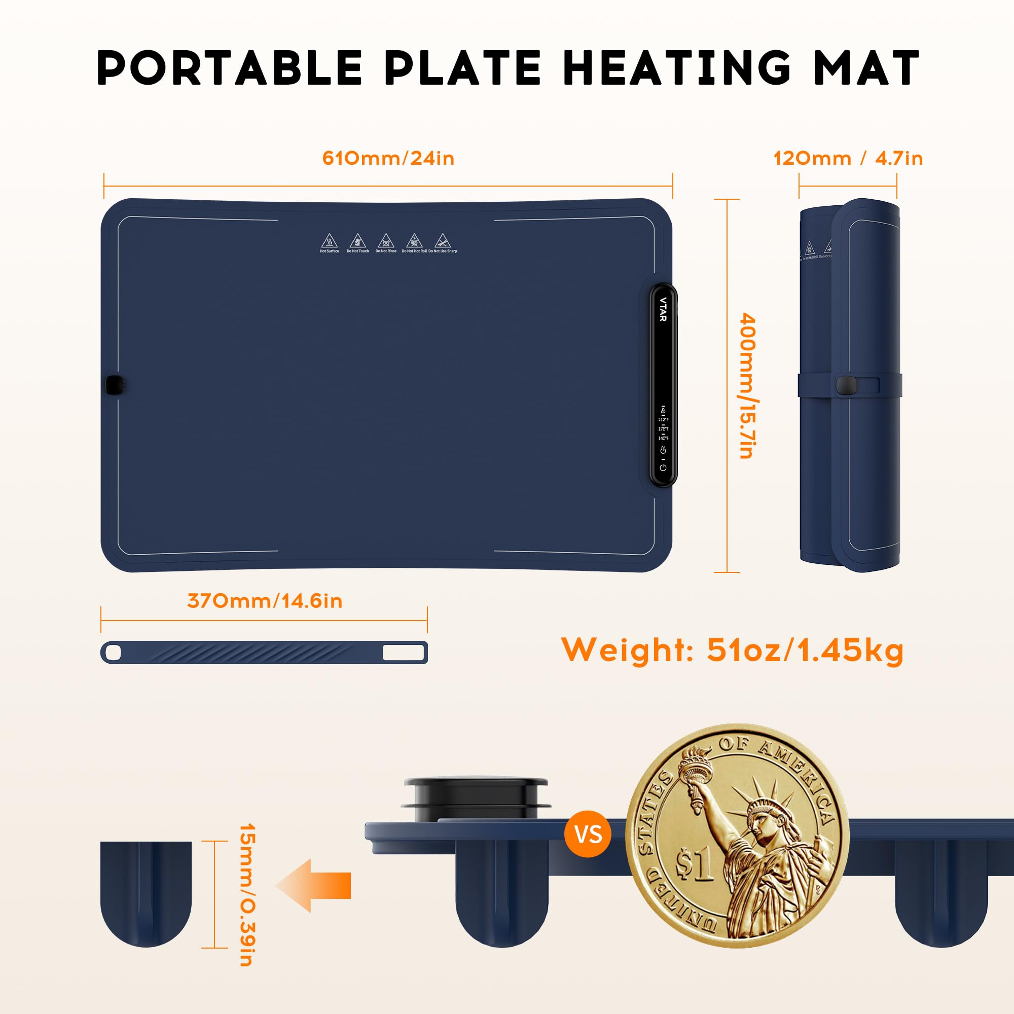 Electric Food Warming Mat - Portable Silicone Buffet Tray Warmer with 3 Temperature Settings & Auto Shut Off | Keep Dishes Warm for Parties, Catering & Home Use | Rollable Design for Easy Storage | Premium Blue Heating Pad for Hot Logic Meals