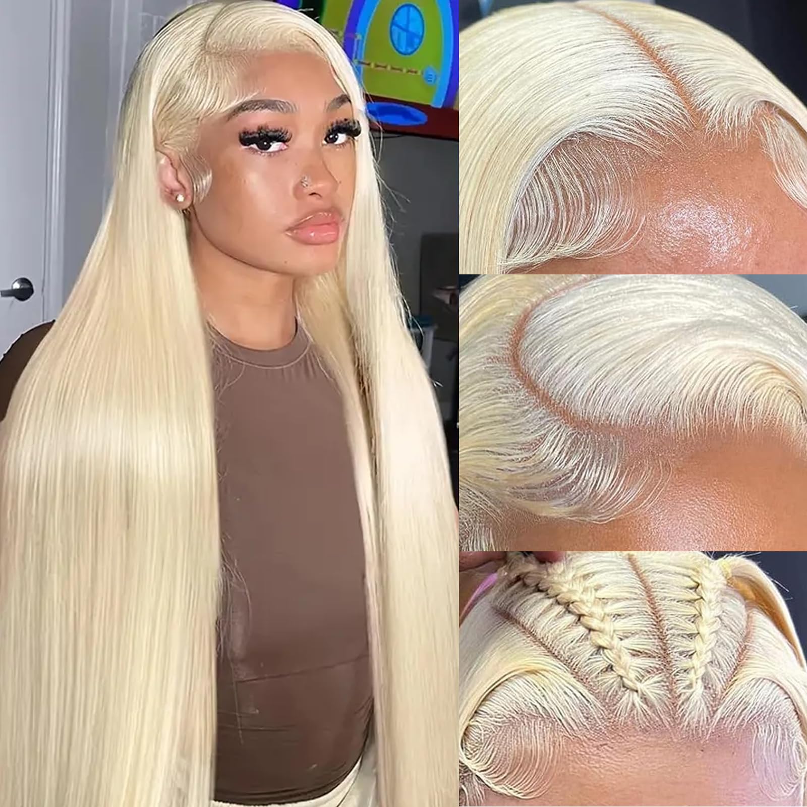 613 Blonde Lace Front Wig Human Hair 13x6 Straight 200 Density 28 Inch HD Lace Frontal Wig with Baby Hair & Pre-Plucked Hairline - Full & Thick Natural Look for Women, Daily Wear, Cosplay, Parties & Special Occasions