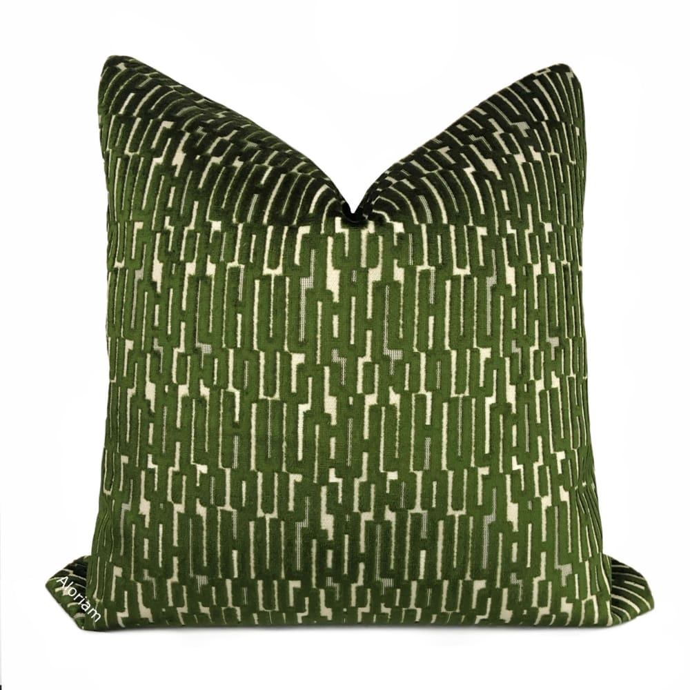Lincoln Moss Green Geometric Velvet Pillow Cover - Soft Decorative Throw Pillow Case for Sofa, Bed & Home Decor - 18x18 Inches