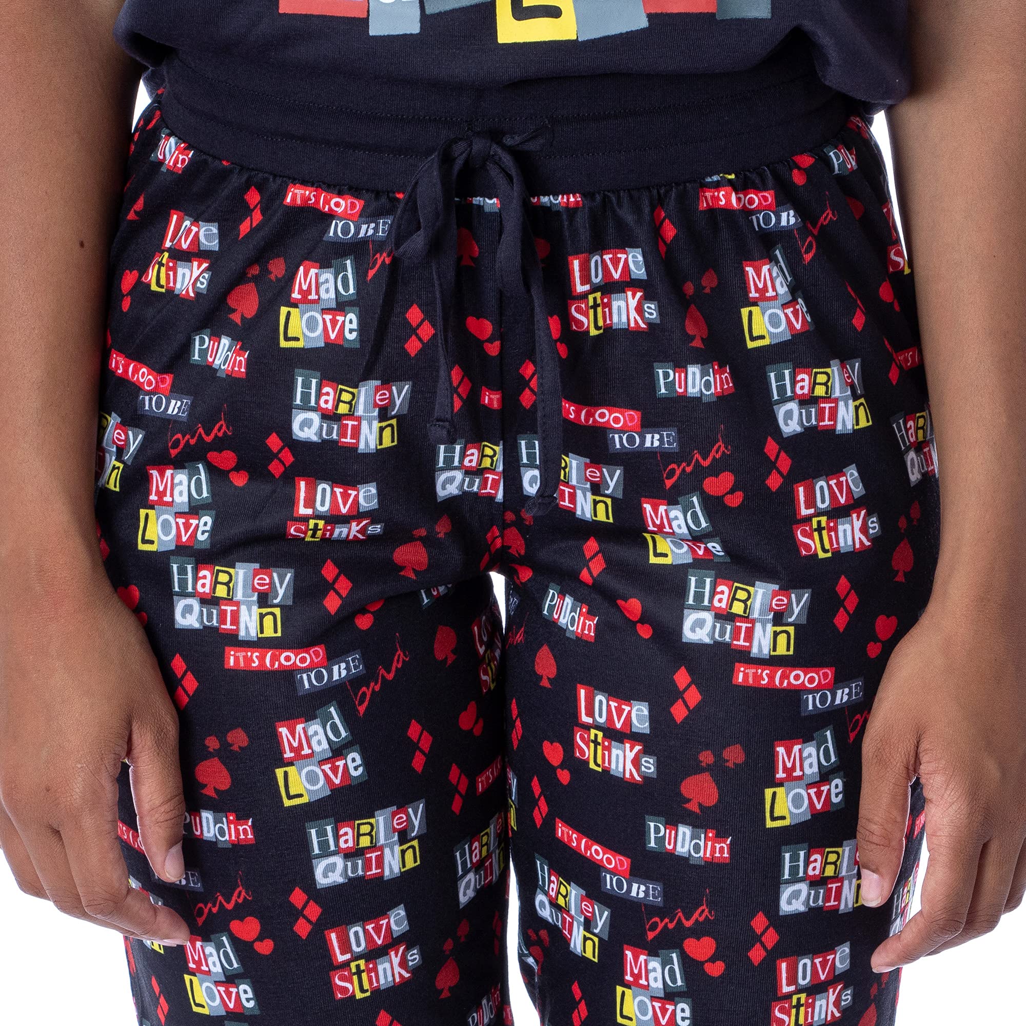 DC Comics Women's Harley Quinn Mad Love 2-Piece Pajama Set - Soft Cotton Sleepwear for Women, Lounge Pants & Top - Perfect for Cosplay, Halloween, Comic Con & Relaxing at Home