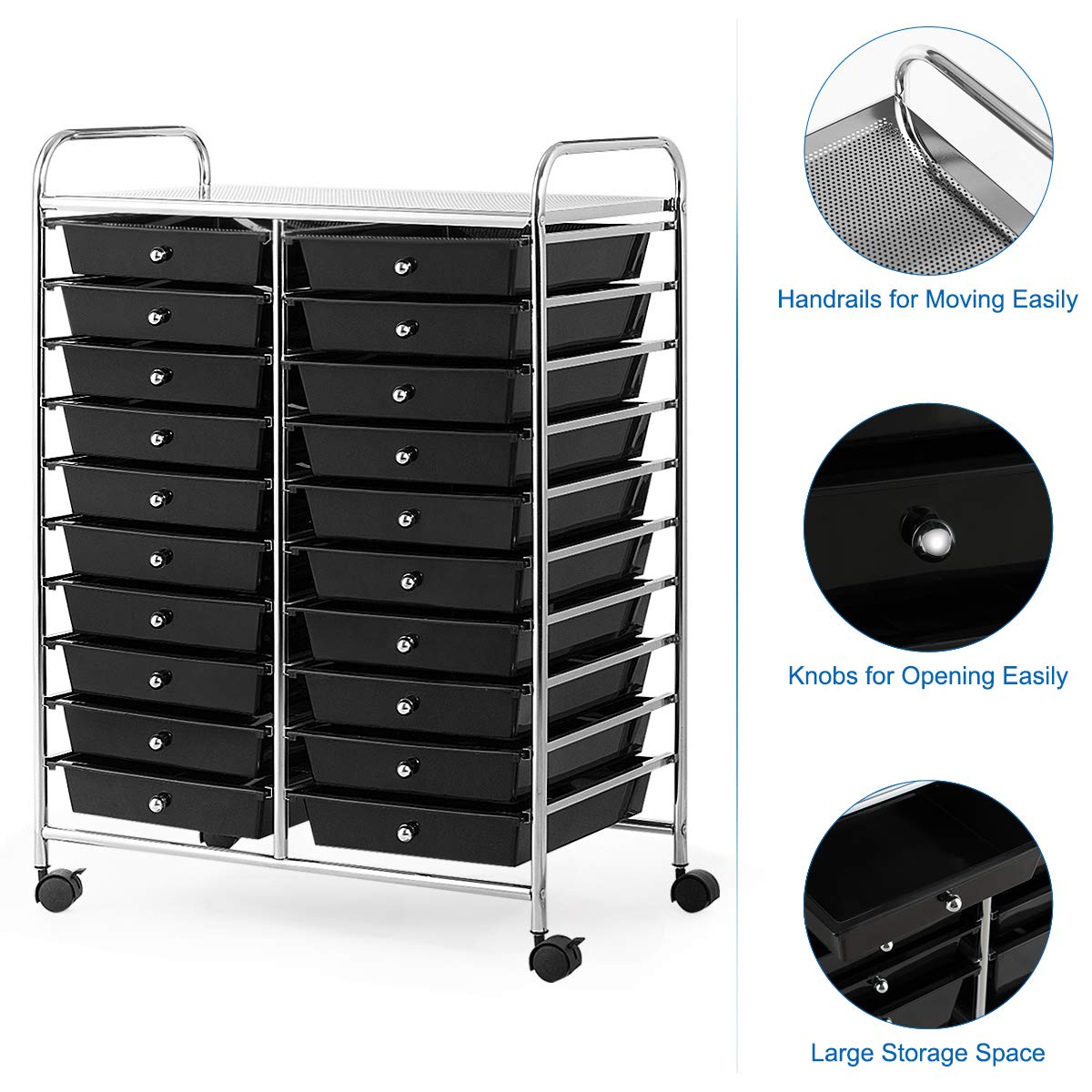 20-Drawer Rolling Storage Cart with Wheels - Multipurpose Organizer for Makeup, Tools, Paper & Crafts - Perfect for Office, Home, Classroom & School Use - Black (Great for Teachers, Artists & DIY Enthusiasts)