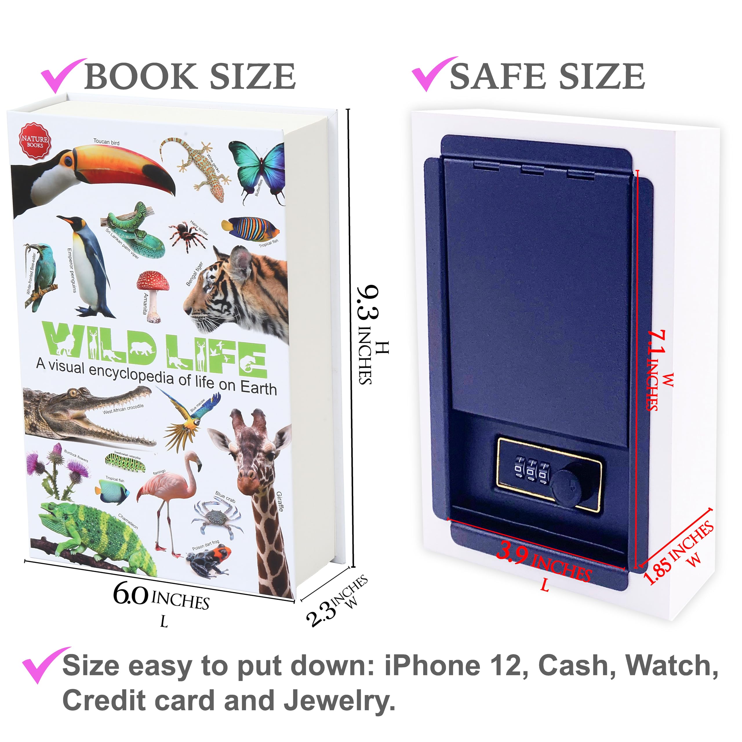 Wild Life Diversion Book Safe with Key Lock - Hidden Secret Storage Box for Cash, Jewelry & Valuables (9.3''x6.1''x2.3'') - Perfect for Home Security, Travel & Emergency Hideouts