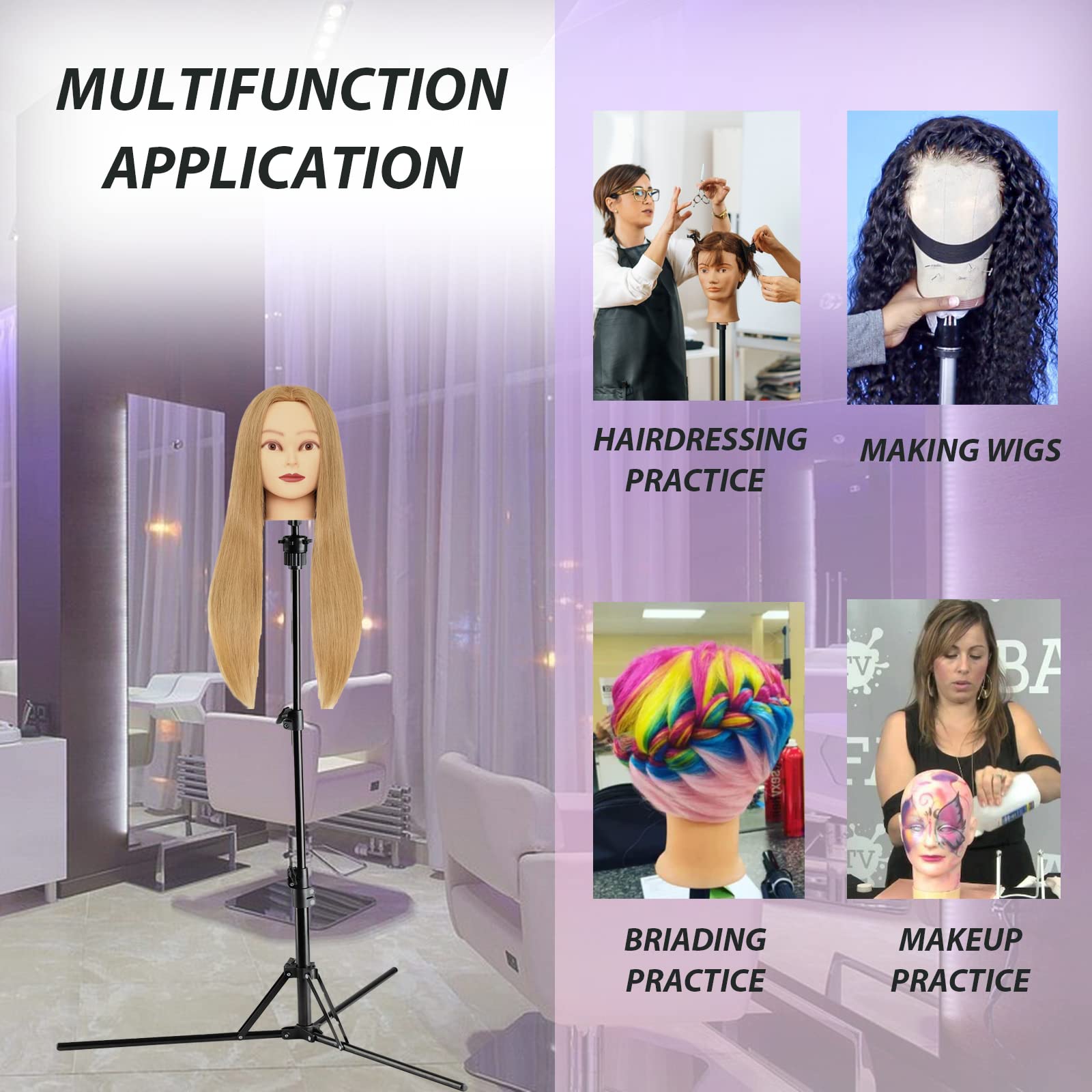 23 Inch Wig Head with Stand - 63 Inch Adjustable Mannequin Tripod & Canvas Head for Wig Making, Styling & Display | Perfect for Salons, Cosmetology Schools & Home Use