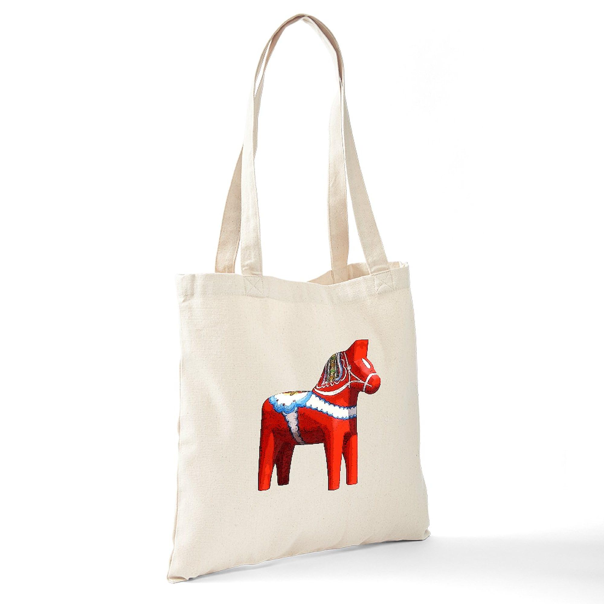Dala Horse Tote Bag - Natural Canvas Reusable Shopping Bag for Women & Men - Eco-Friendly Grocery Bag for Market, Beach & Daily Use