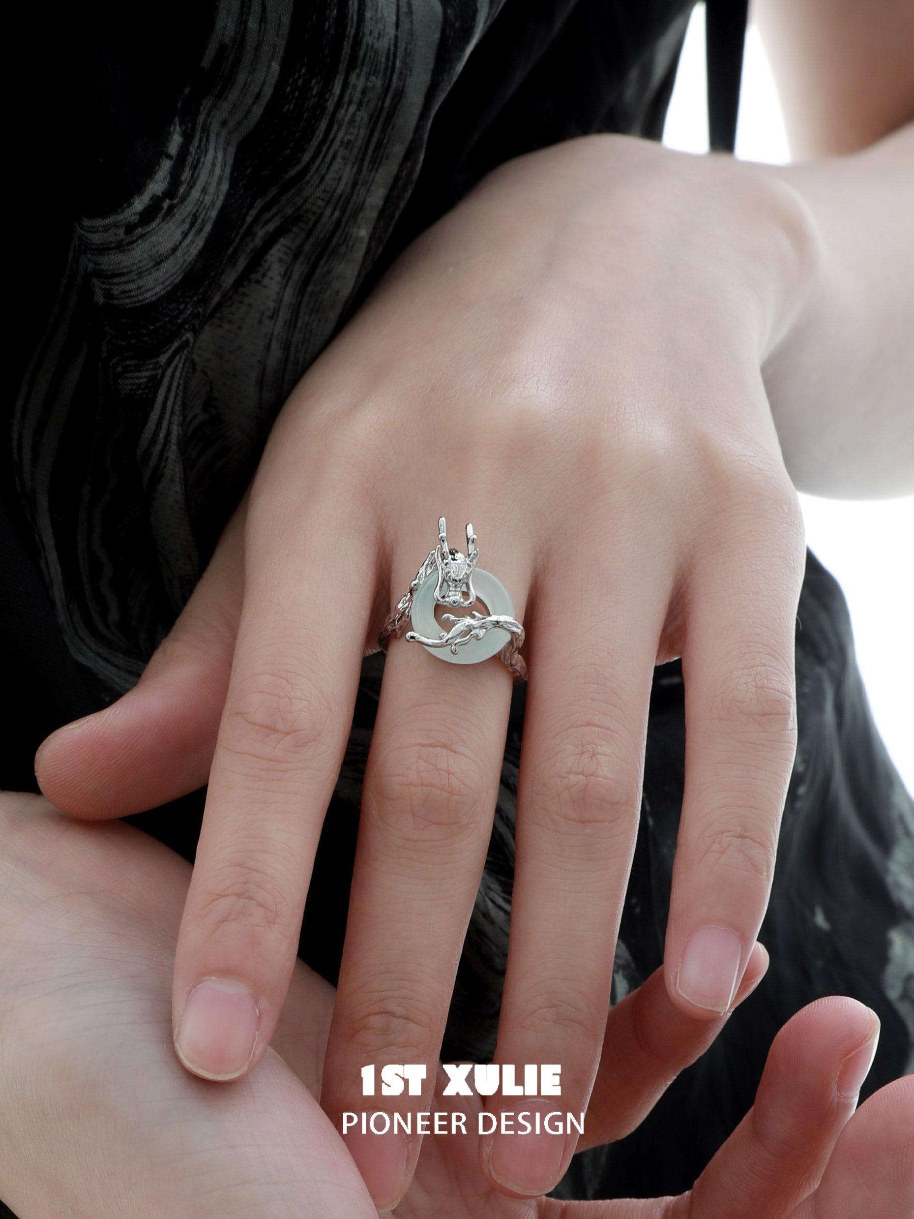Loong S925 Sterling Silver Chalcedony Open End Ring - Elegant Adjustable Stackable Ring for Women, Perfect for Daily Wear, Gift Giving & Special Occasions