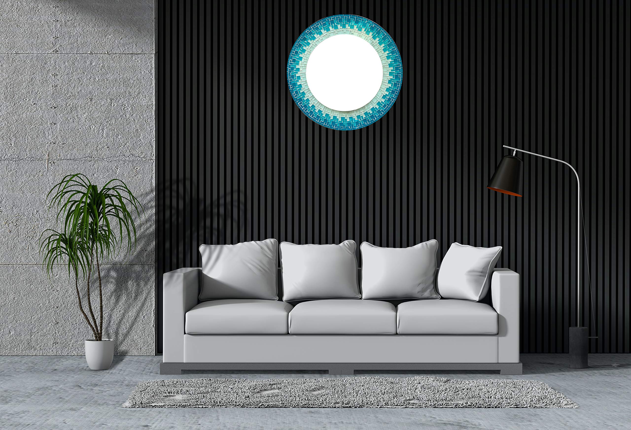 Handcrafted Sea-Blue Turquoise White Mosaic Wall Mirror - 24