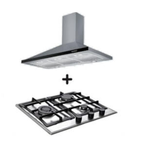 Ellane EH 6180 90cm Stainless Steel Chimney Range Hood & EB 248SV 3-Burner Gas Cooktop with Safety Features - Perfect for Modern Kitchens and Home Cooking