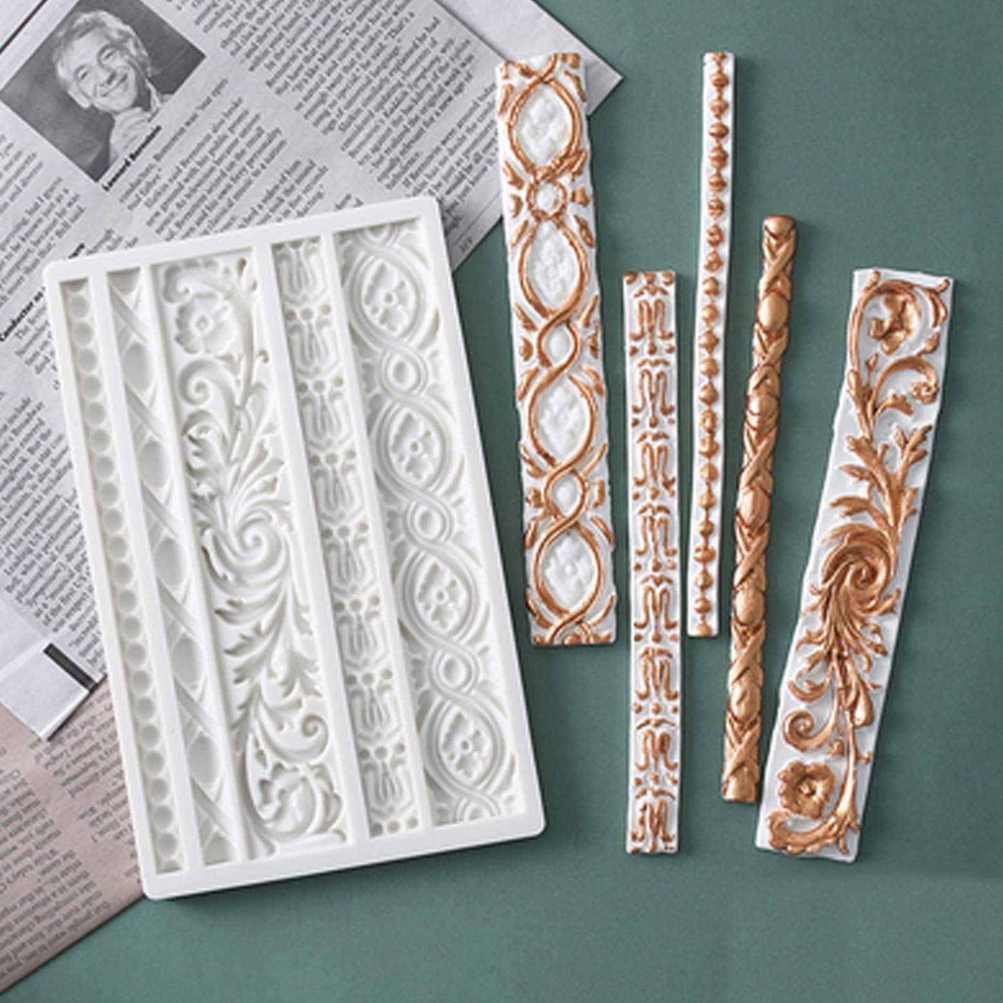3-Piece Baroque Scroll Border Silicone Fondant Molds - Elegant Lace Design for Cake Decorating, Chocolate, Candy & Polymer Clay - Perfect for Wedding Cakes, Cupcakes & DIY Sugar Crafts