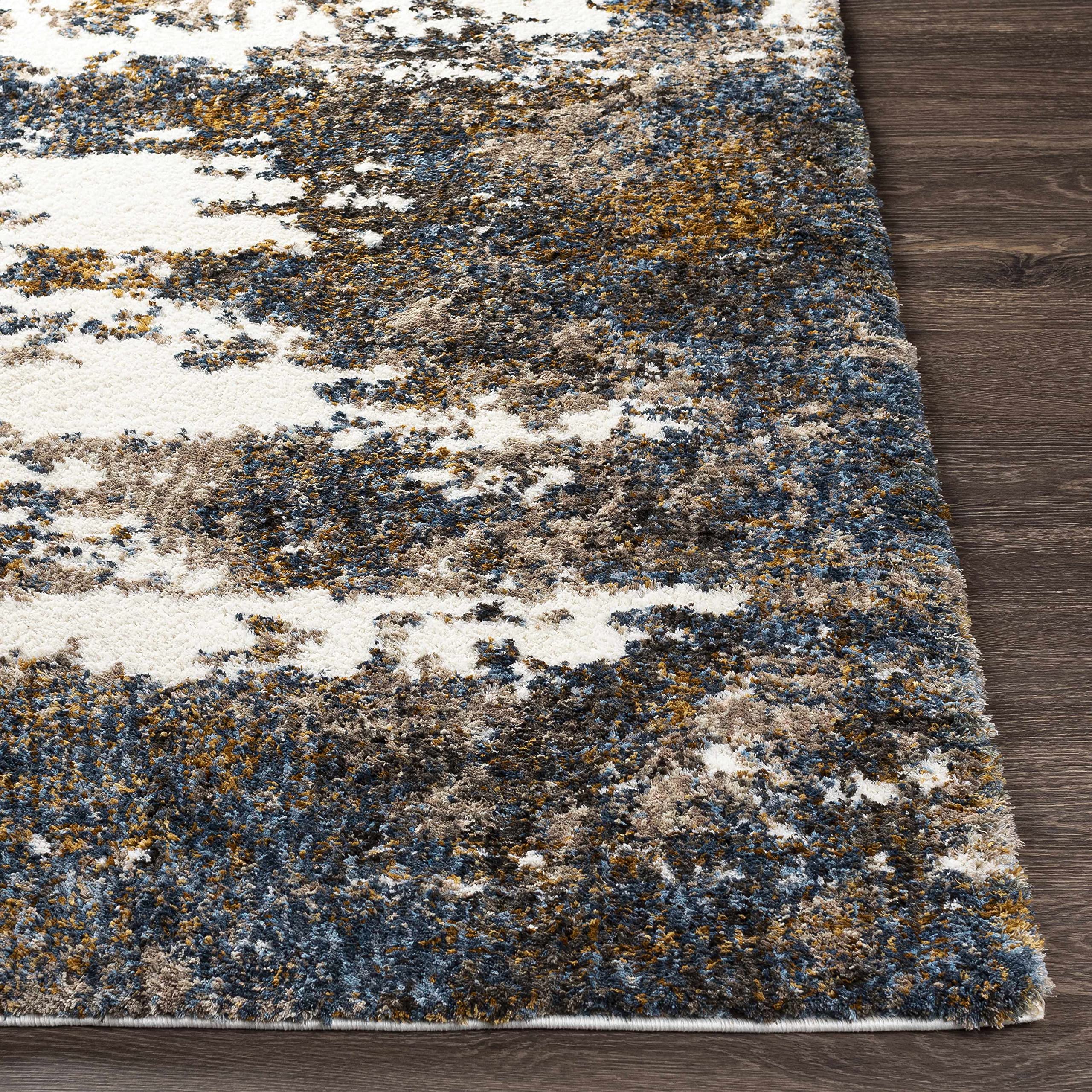 Lafontaine Plush Pile Area Rug for Living Room & Bedroom - Soft Beige, Brown, Blue 2' x 3' - Perfect for Cozy Home Decor & Warm Floor Comfort