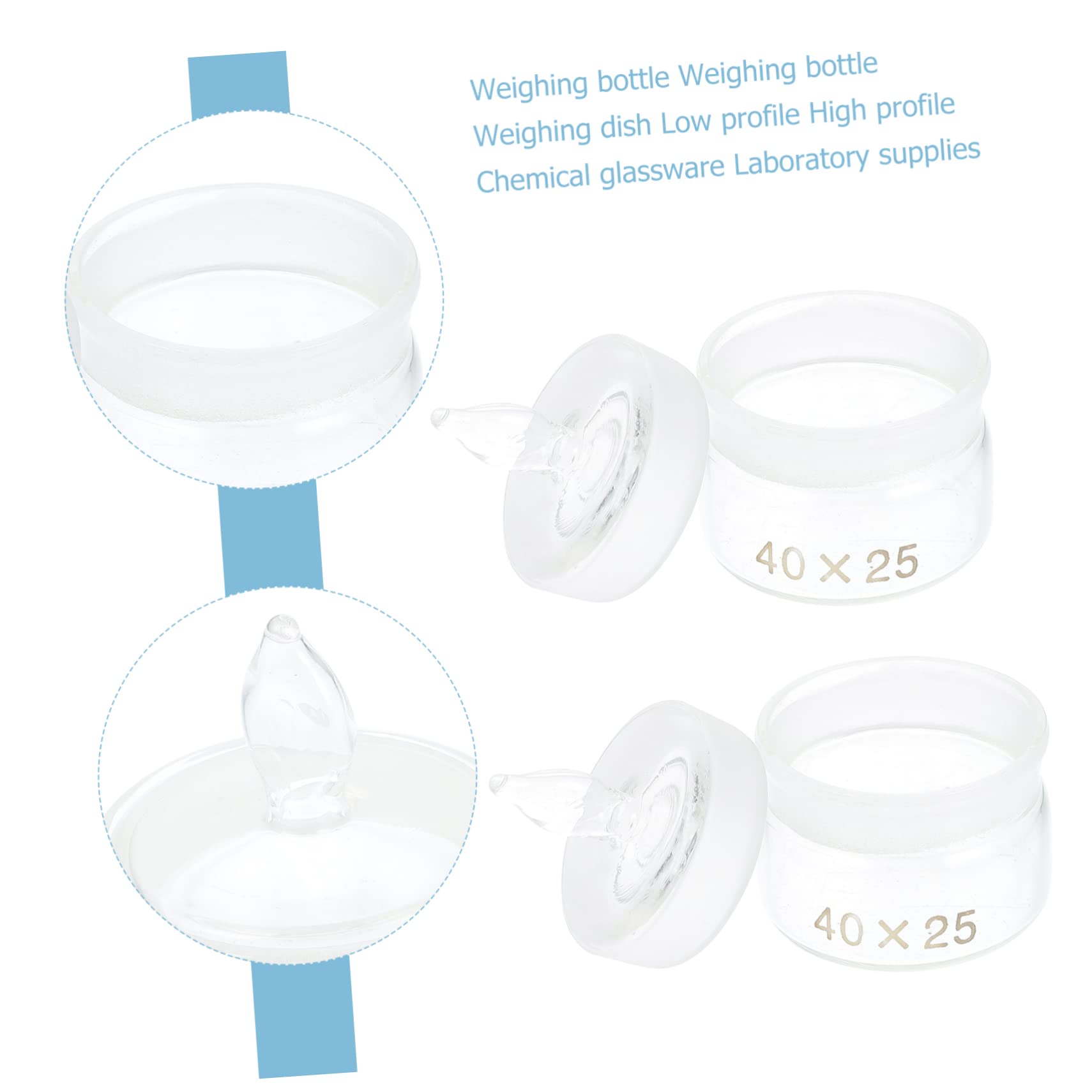 SOLUSTRE 2-Pack Glass Weighing Bottles with Graduations - 50ml Lab Sample Bottles, Weighing Flask & Holder for Chemistry Experiments, Scientific Research, and Precise Liquid Measurements in Laboratories