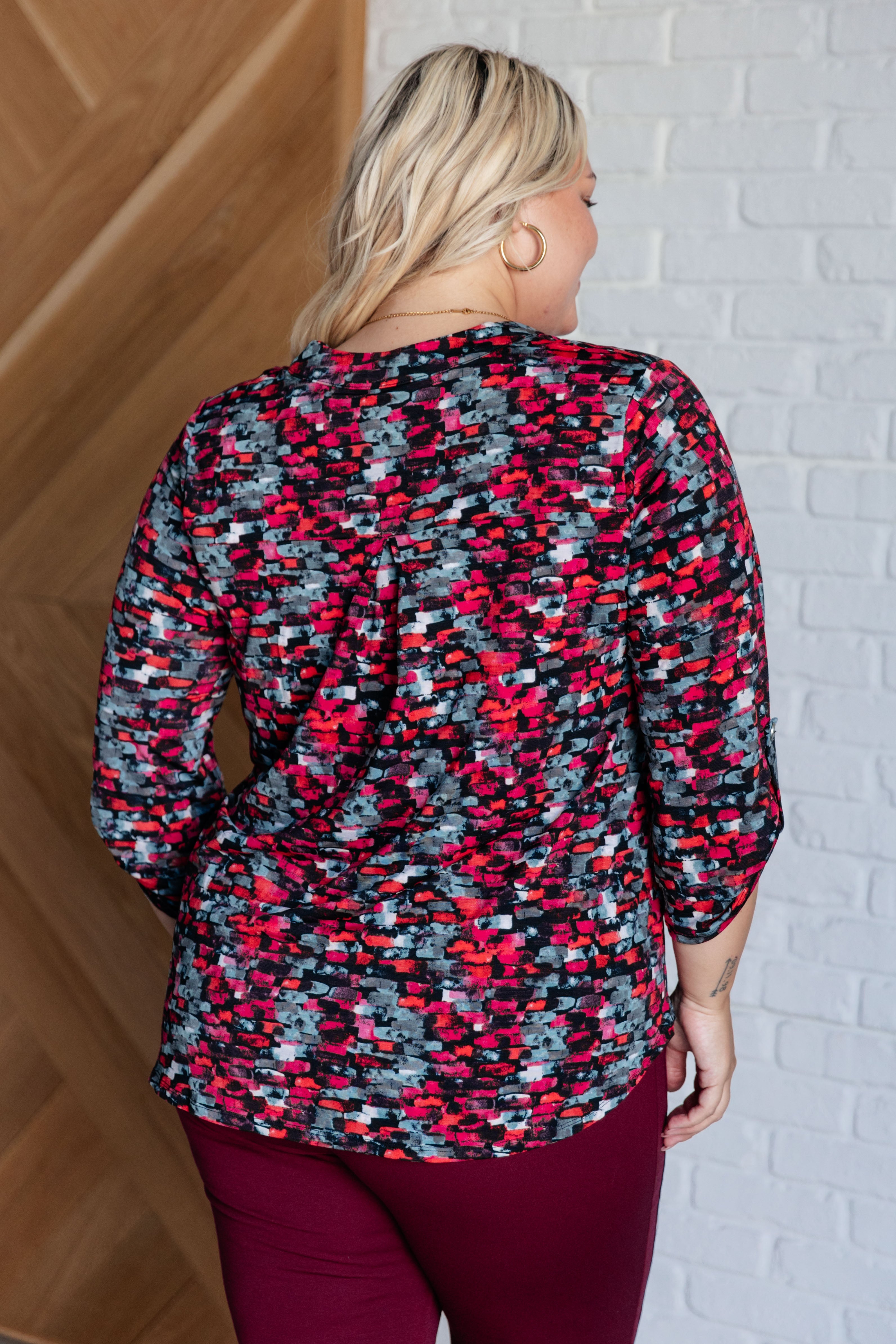 Lizzy Top - Black & Grey Abstract Print Women's Fashion Blouse | Perfect for Casual Outings, Office Wear & Date Nights