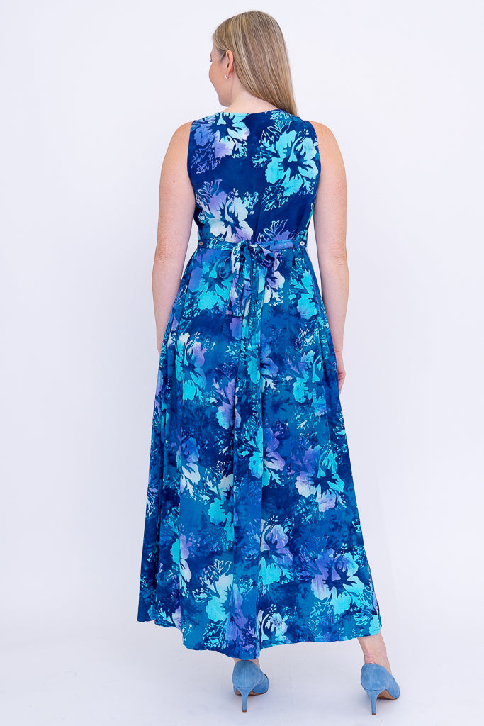 Cleo Dress - Women's Floral Print Summer Dress in Aqua Hibiscus | Perfect for Beach Vacations, Parties & Casual Outings