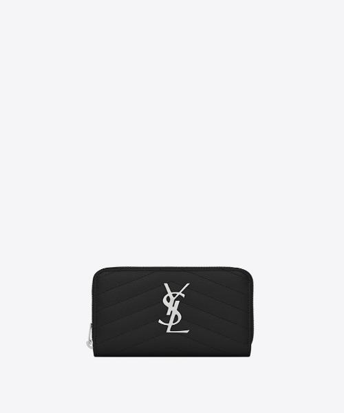 Saint Laurent Compact Zip Around Wallet - Black Grain De Poudre Leather for Women | Luxury Designer Wristlet Clutch for Everyday Use & Special Occasions