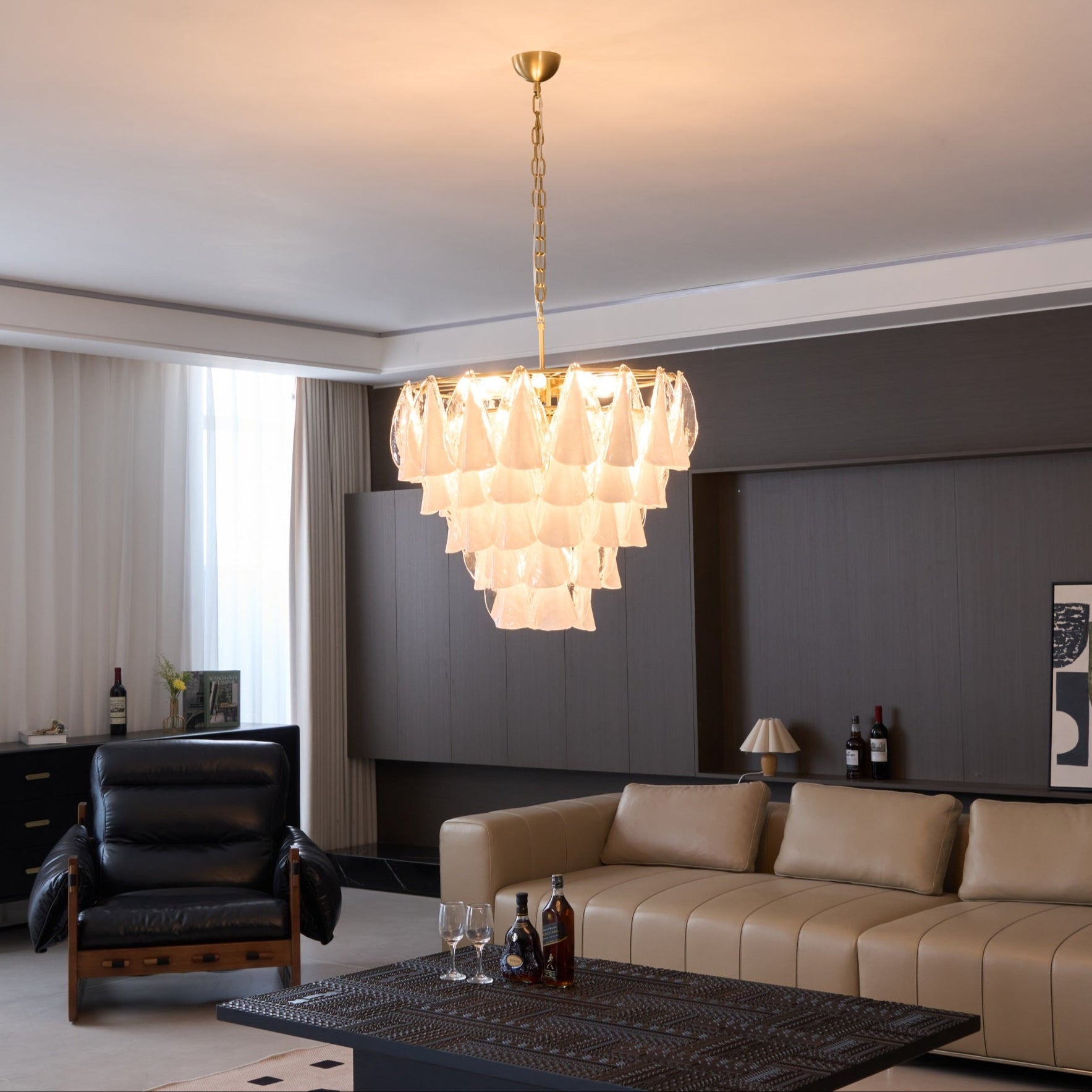 Lunara White Murano Glass Chandelier - Elegant Crystal Ceiling Light Fixture for Dining Room, Living Room & Bedroom Decor