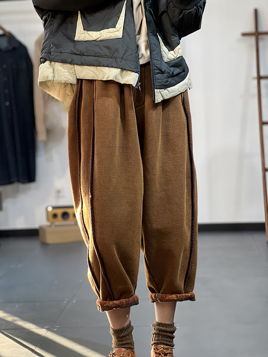 Vintage High Waist Stretch Elastic Solid Color Loose Casual Pants for Women - Comfortable Lounge Wear & Everyday Outfits