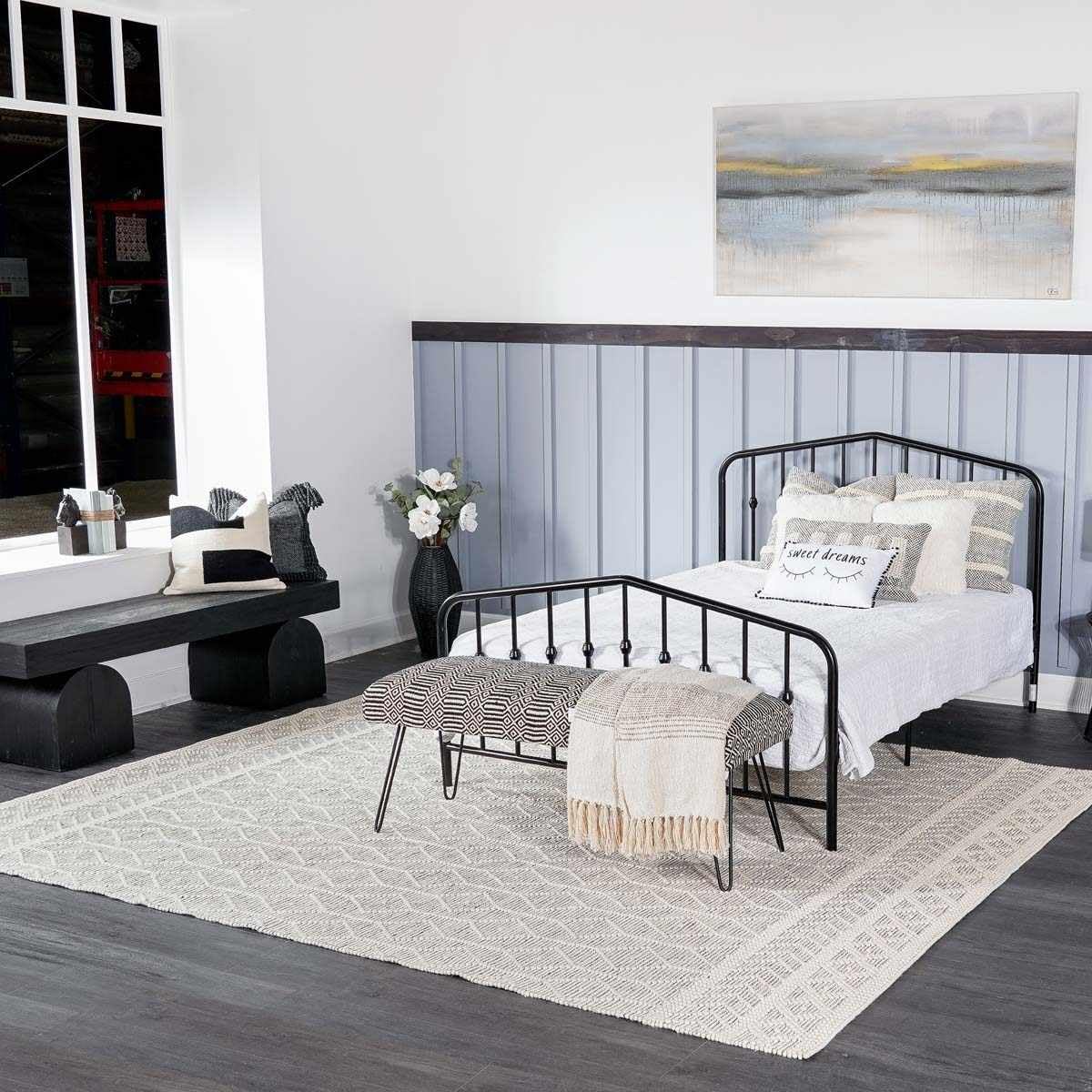 Handwoven Carolina Boho Wool High Low Textured Area Rug - Farmhouse Moroccan Trellis Carpet for Living Room, Bedroom & Dining Room - Handmade Zig Zag Bubble Weave Design - Black, White & Cream - 6' x 9' - Perfect for Bohemian Decor, Cozy Spaces & Modern Farmhouse Style