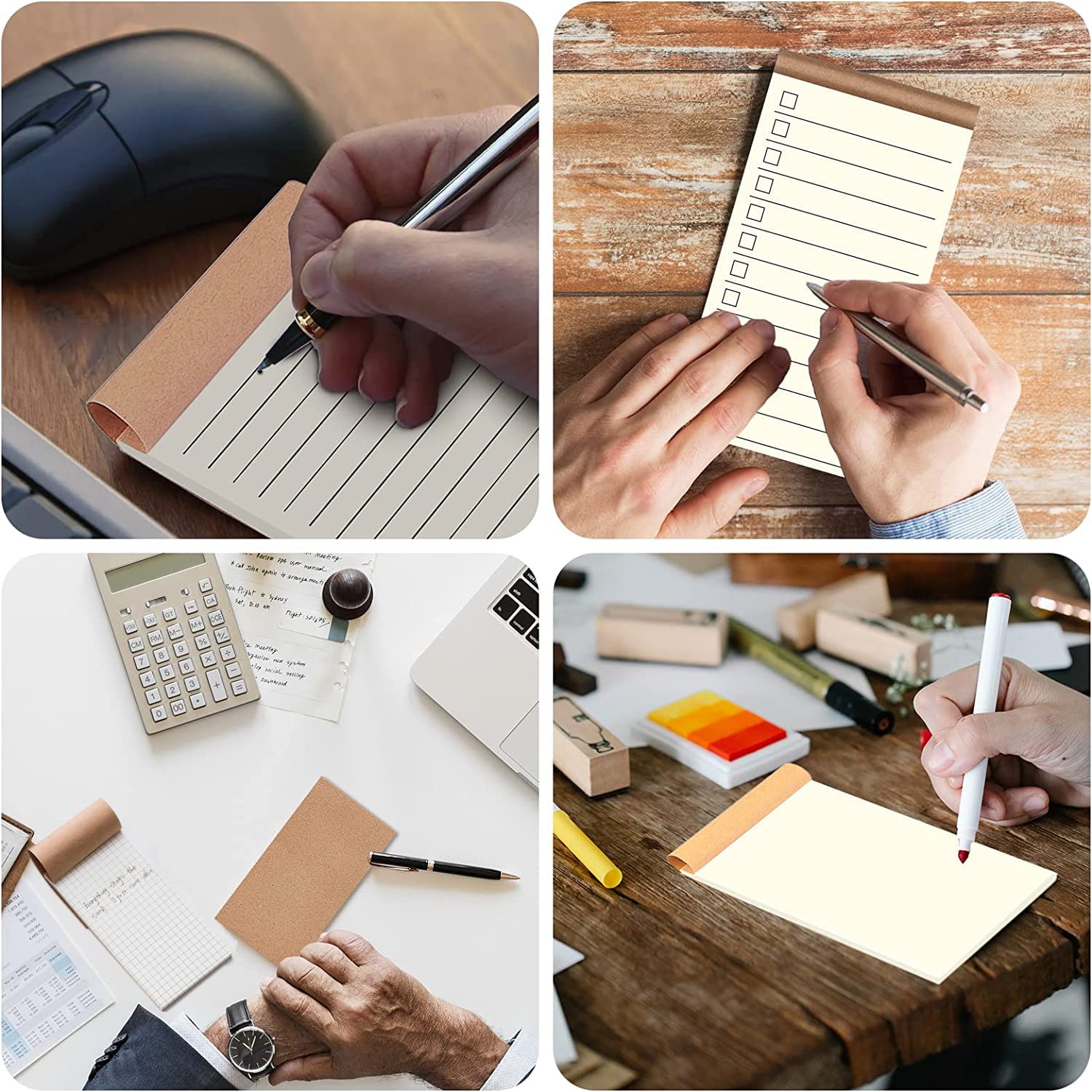 4 Pack Mini Kraft Paper Pocket Notepads - Lined & Blank Memo Pads, Tearable Writing Pads, 50 Pages Portable Planner for To-Do Lists, Notes & Sketches - Perfect for Office, School, Travel & Daily Organization