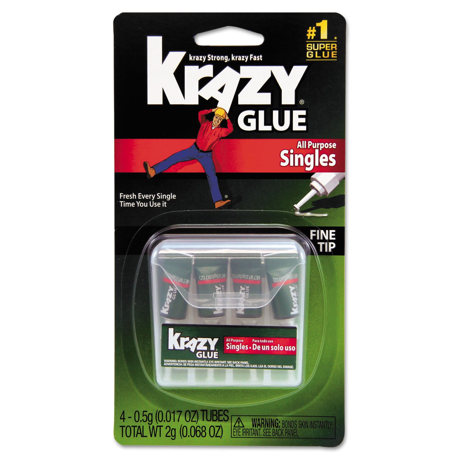 EPI Krazy Glue KG58248SN Super Strong Instant Adhesive - 4 Single-Use Tubes (0.07 oz Each) with Convenient Storage Case - Perfect for Quick Repairs, Crafts, and Household Fixes