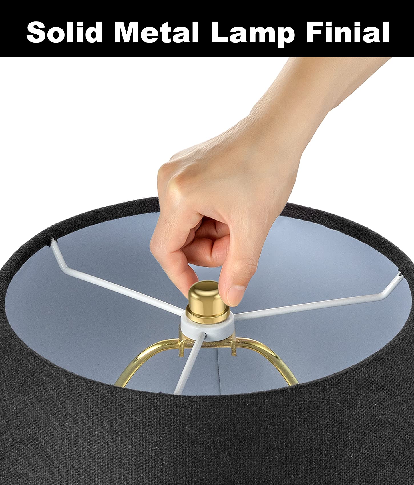 Heavy Duty 10 Inch Lamp Shade Holder Set of 2 - 3/8 Standard Saddle & Finial Caps for Table & Floor Lamps - Polished Brass - Perfect for Living Room, Bedroom & Office Lighting Decor