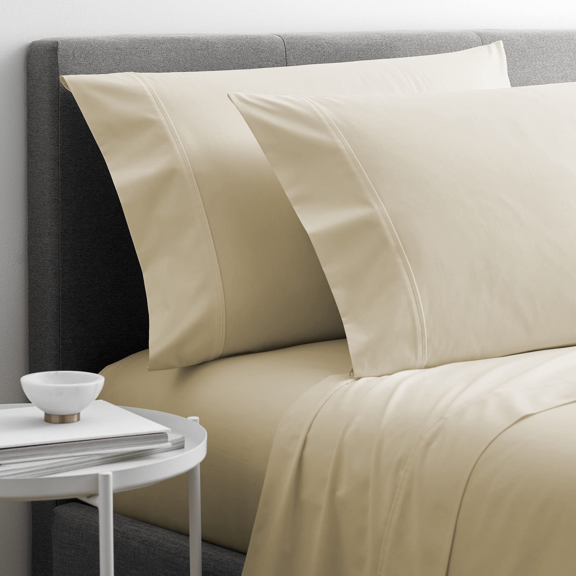 Martex Clean Essentials Antimicrobial Cotton Blend Sheet Set - Full Size, Taupe & Beige - Hypoallergenic, Breathable Bedding for Allergy Relief & Comfortable Sleep