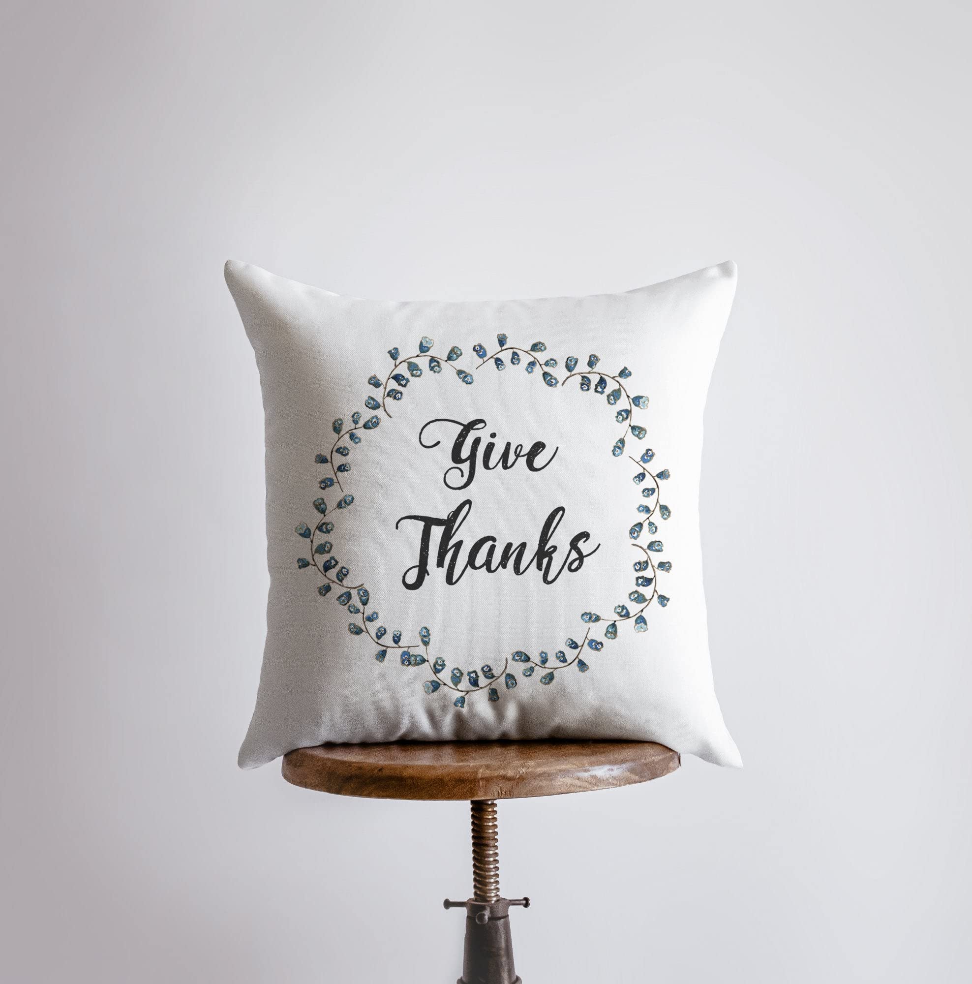 Give Thanks Wreath Thanksgiving Throw Pillow - Farmhouse Country Decor for Fall Season | Cozy Home Accent for Sofa, Bedroom & Porch