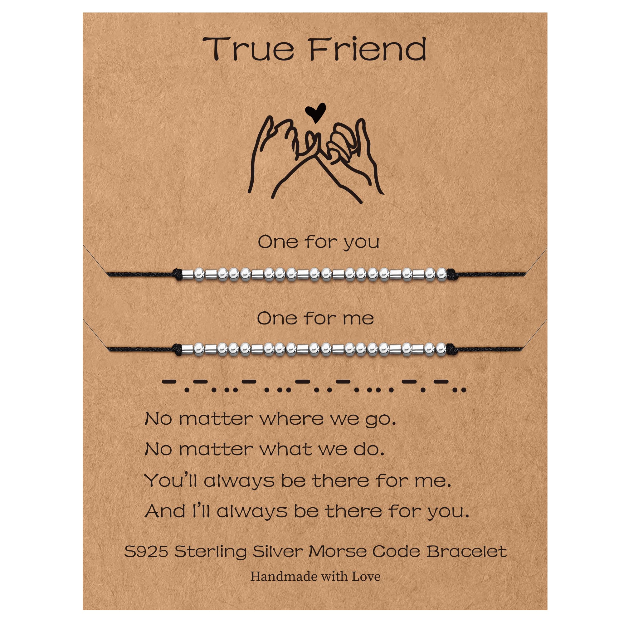 Sterling Silver Morse Code Bracelets for Women - 2pcs Pinky Promise Couple Matching Friendship Bracelets, Inspirational Birthday Gifts for Her, Sister, Best Friend | Perfect for Anniversaries, Valentine's Day & Special Occasions