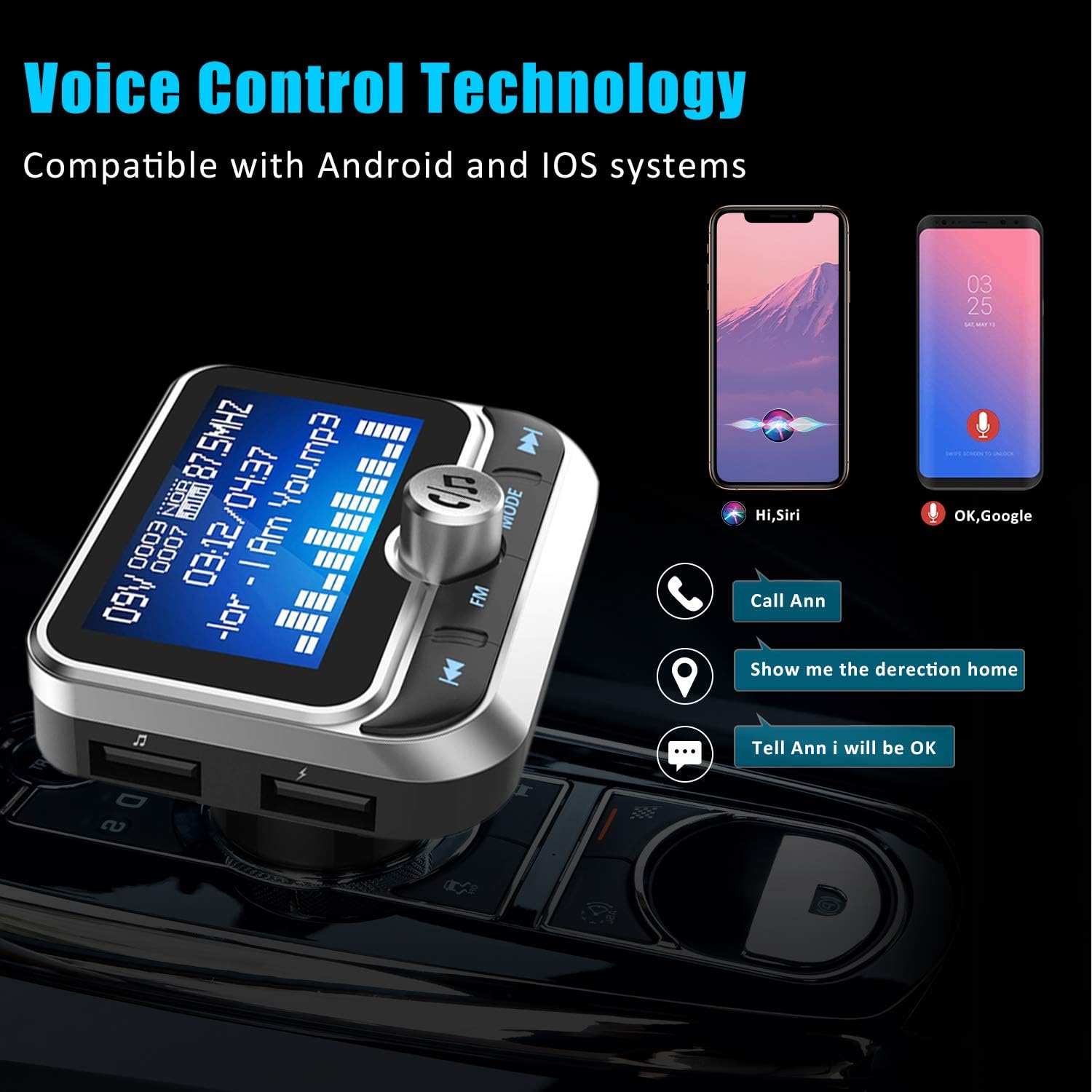Wireless Bluetooth FM Transmitter for Car with 1.8