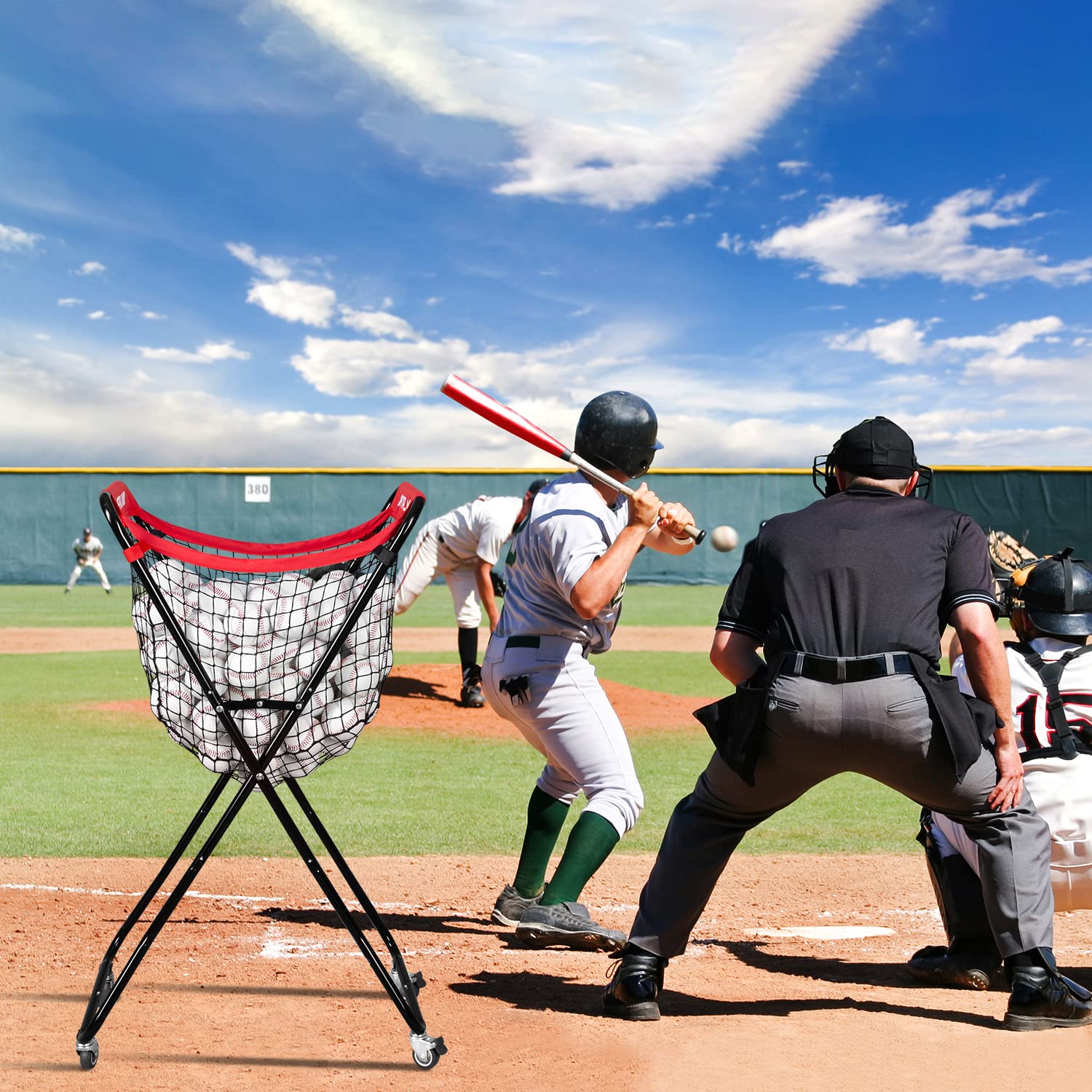 Large Wheeled Baseball Caddy - Holds 100+ Baseballs or 50+ Softballs | Extra Big Ball Storage for Baseball & Softball Practice | Portable Sports Equipment for Indoor/Outdoor Training, Games & Team Drills