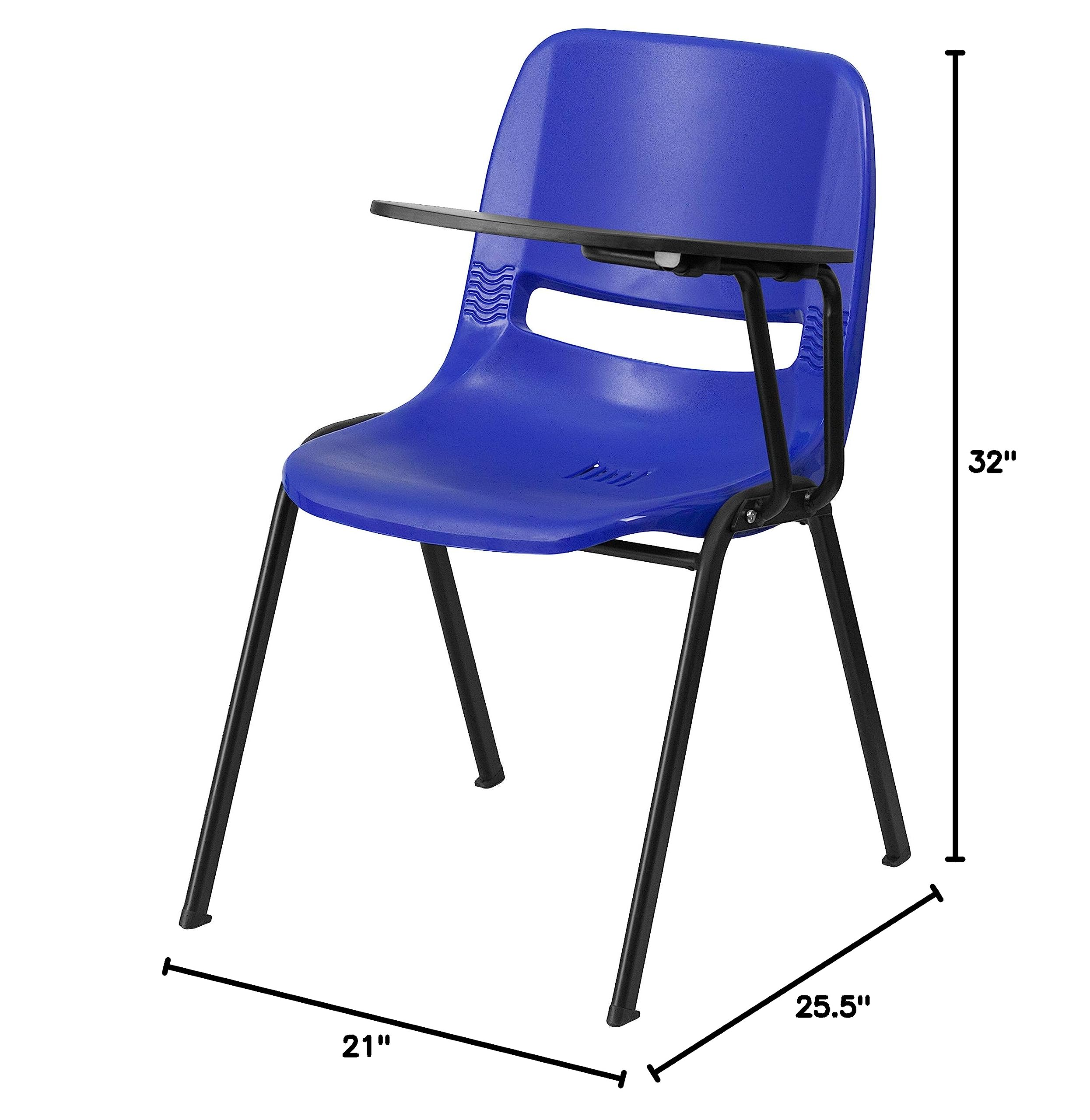 Blue Ergonomic Shell Chair with Left-Handed Flip-Up Tablet Arm - Adjustable Office Desk Chair for Home & Work | Perfect for Remote Work, Gaming & Study