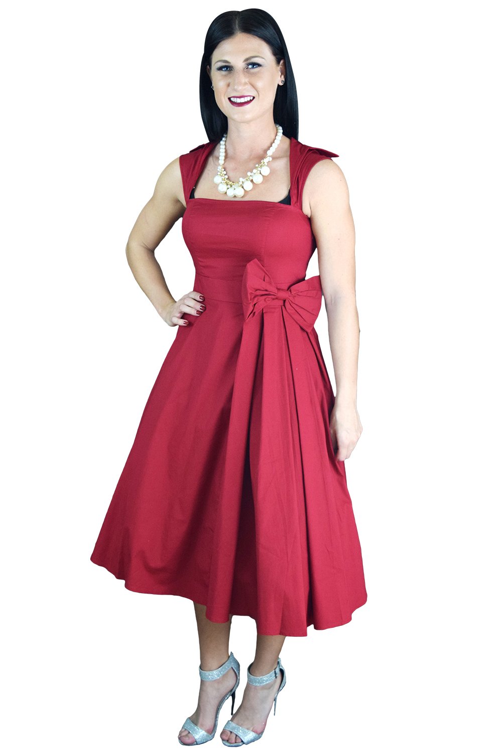 Gothic Rockabilly Red Rose Belted Party Dress - Vintage Pin-Up Style for Women | Perfect for Halloween, Cosplay & Retro Themed Parties