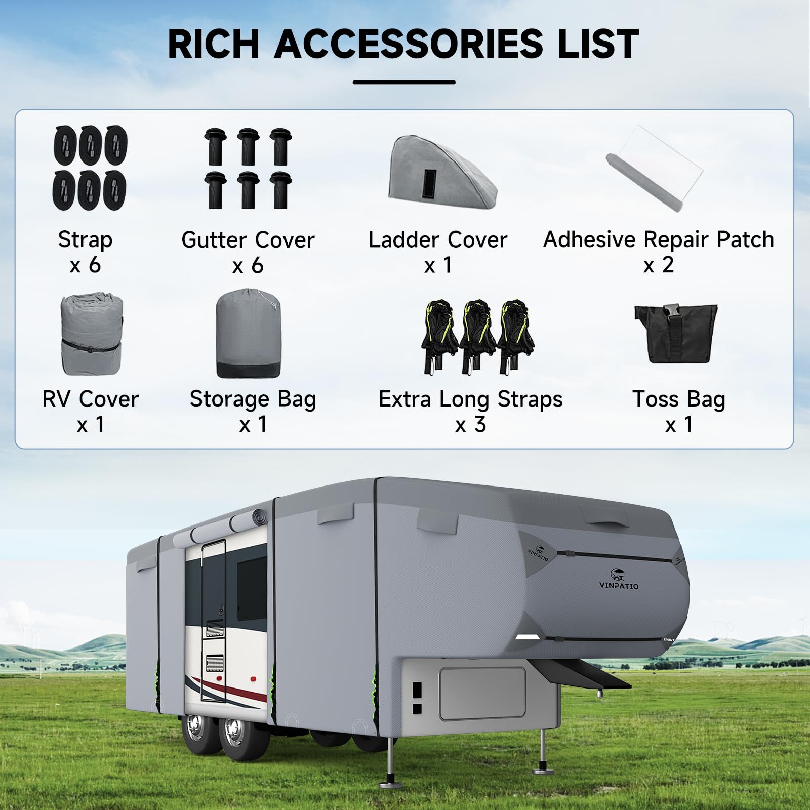 5th Wheel RV Cover Heavy Duty 7-Layer Extra-Thick Waterproof Windproof UV Protection - Fits 28' to 31' Trailers with Gutter Cover & 2 Bonus Straps - Perfect for Winter Storage, Storm Protection & Long-Term Outdoor Parking