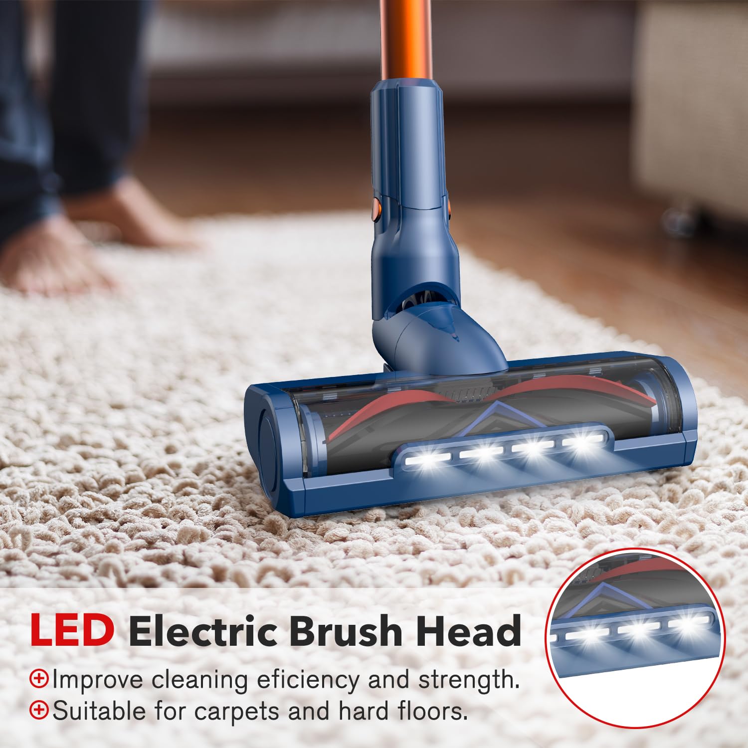 Whall Cordless Vacuum Cleaner - 25KPa Powerful Suction, 280W Brushless Motor, Lightweight Stick Vacuum for Home & Car, Handheld for Pet Hair, Carpets & Hard Floors, 55min Runtime (Blue) - Perfect for Quick Cleanups & Pet Owners
