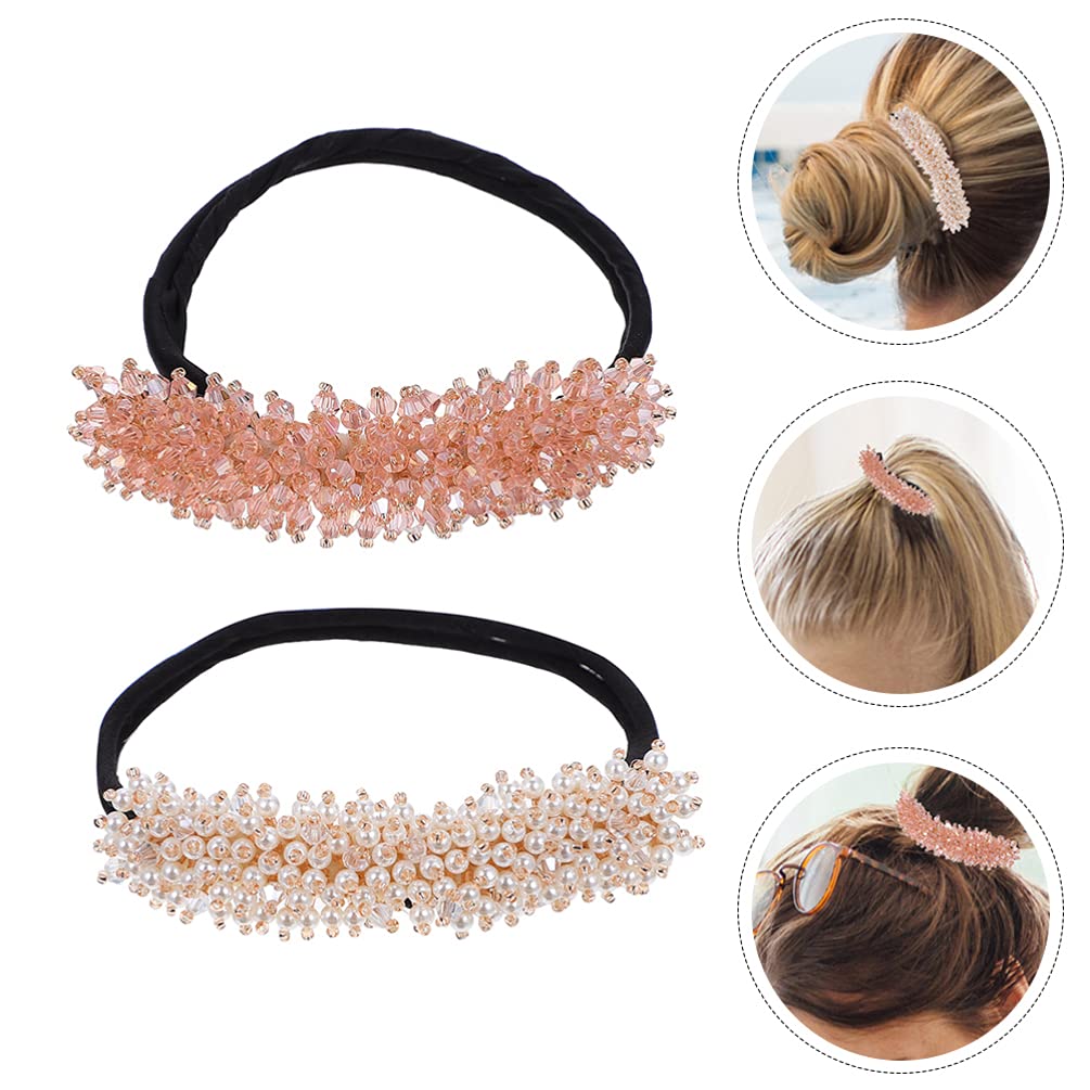 Beaupretty 2-Pack Crystal Beaded Hair Pins - Hair Bun Maker & Sponge Holder for Updos, Ponytails, DIY Styling - Perfect for Weddings, Prom, Parties & Everyday Hairstyles