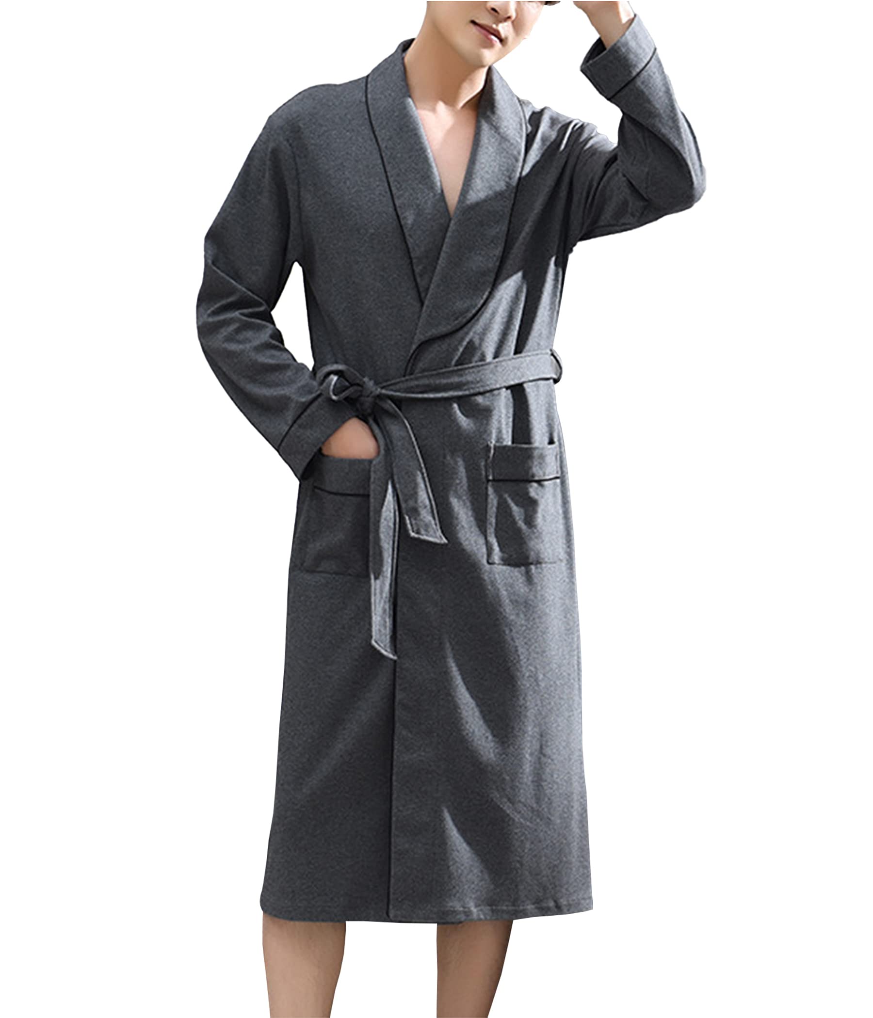 100% Cotton Men's Bathrobe with Shawl Collar - Soft Long Sleeve Cardigan Robe for Home, Sleepwear & Lounge Wear - Perfect for Relaxing, Spa Days & Cozy Mornings