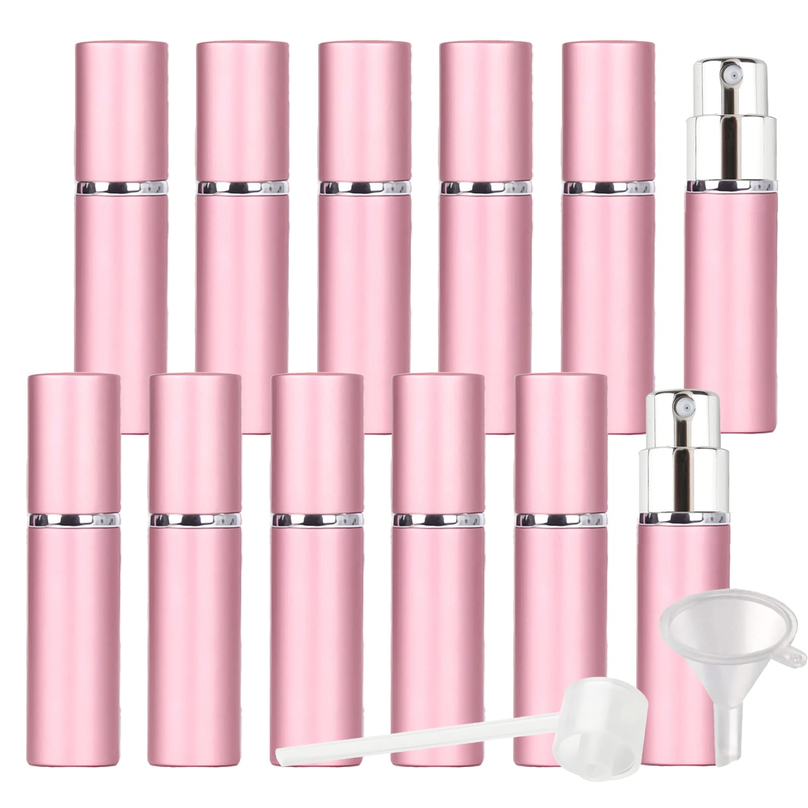 PQPAUTY 12-Pack Mini 10ml Refillable Glass Perfume Atomizer - Travel Size Pink Aluminum Perfume Bottle for Women & Men - Portable Cologne Spray Dispenser for Purse, Gym, Office & Vacation Travel