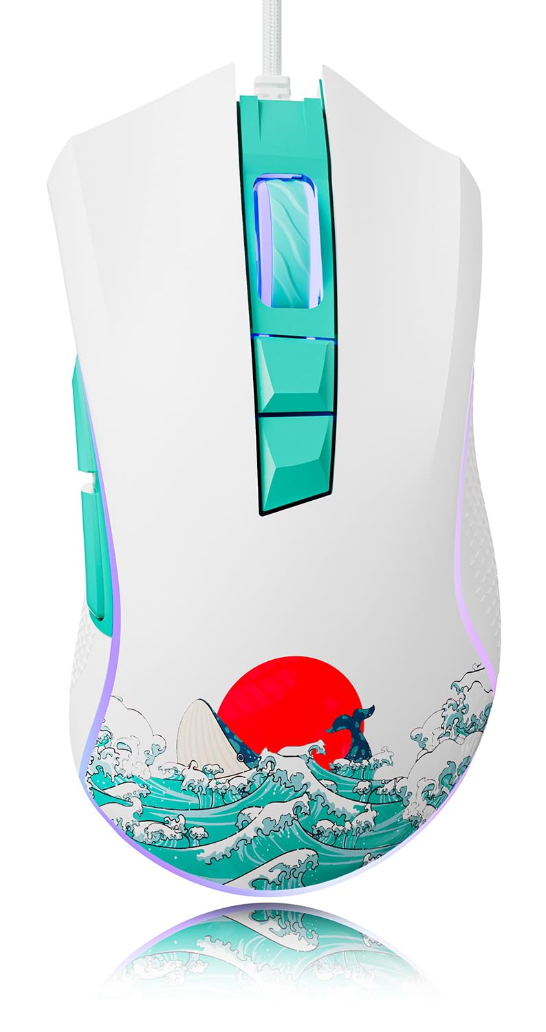 XVX Wired Gaming Mouse - 12000 DPI RGB Gaming Mouse with 12 Backlit Modes & 7 Programmable Buttons, Ergonomic PC Gaming Mouse for Windows/Mac, Customizable Keybindings - Perfect for FPS, MOBA & MMO Gaming (Coral Sea)